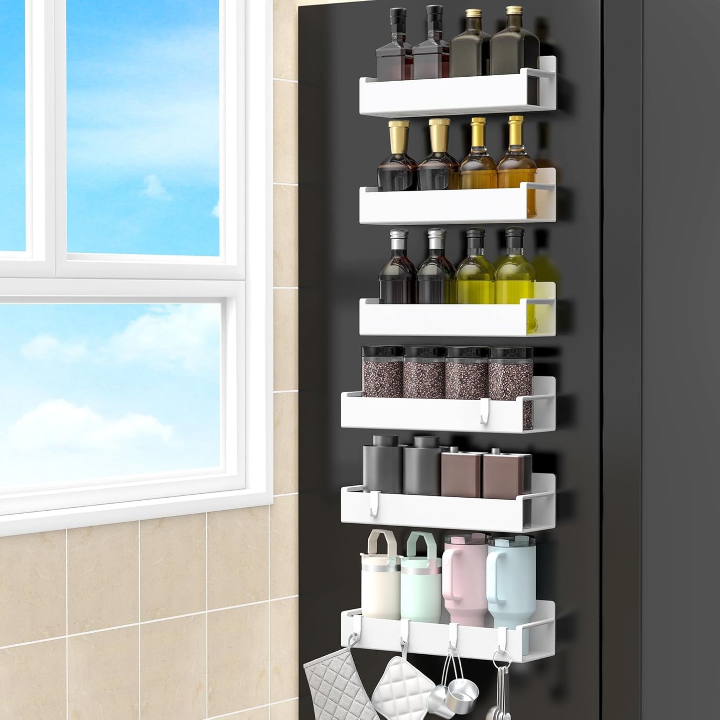 6 Pack Magnetic Spice Rack Organizer for Refrigerator and Oven, White Fridge Organizers and Storage for Kitchen
