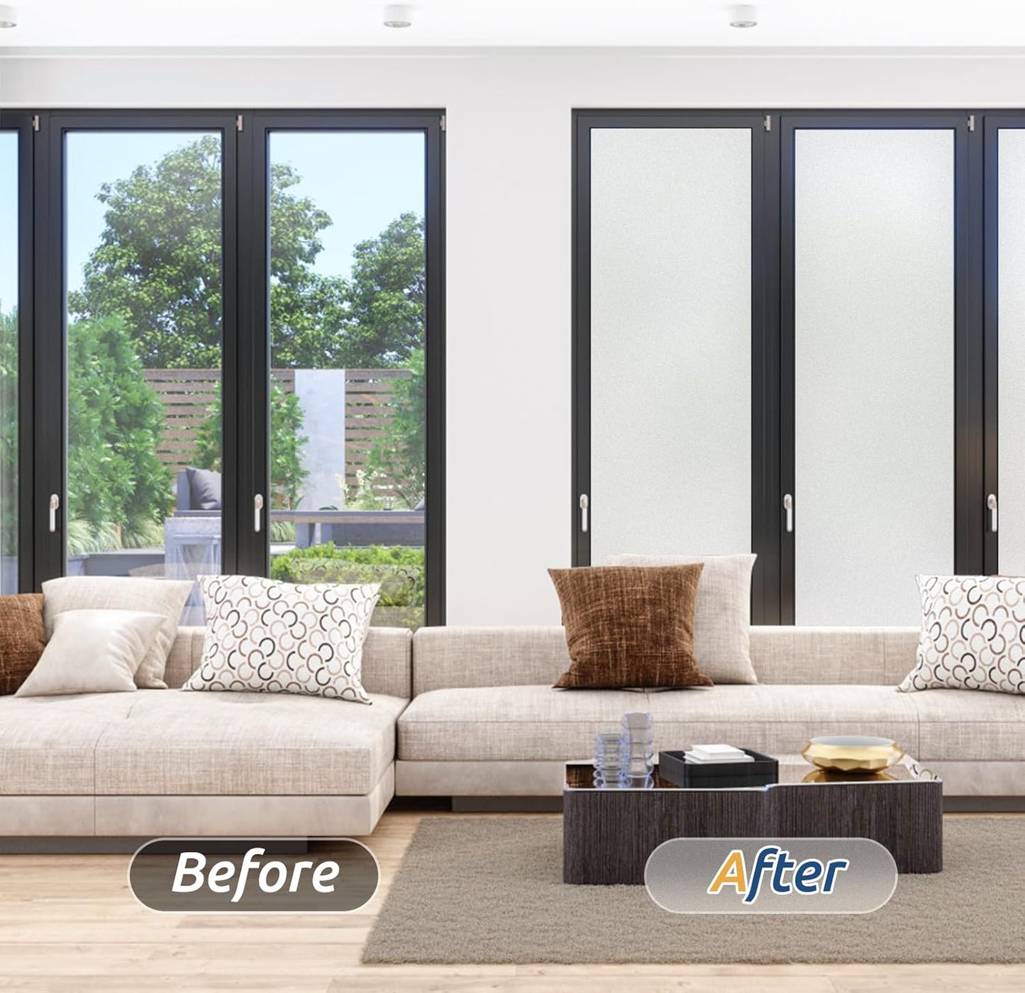 rabbitgoo Window Privacy Film, Frosted Glass Window Clings, Static Cling UV Heat Blocking Door Stickers for Home Bathroom, Removable Indoor Decal Coverings Day and Night, Pure, 17.5 x 118.1 Inches