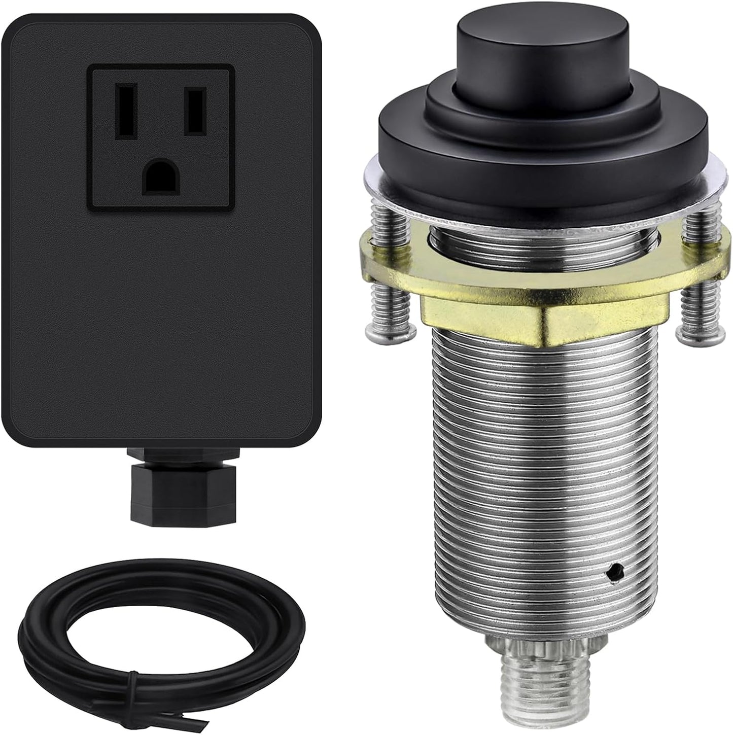 SinkTop Air Switch Kit (Long Full Brass Button) for Garbage Disposal, Cordless Matte Black
