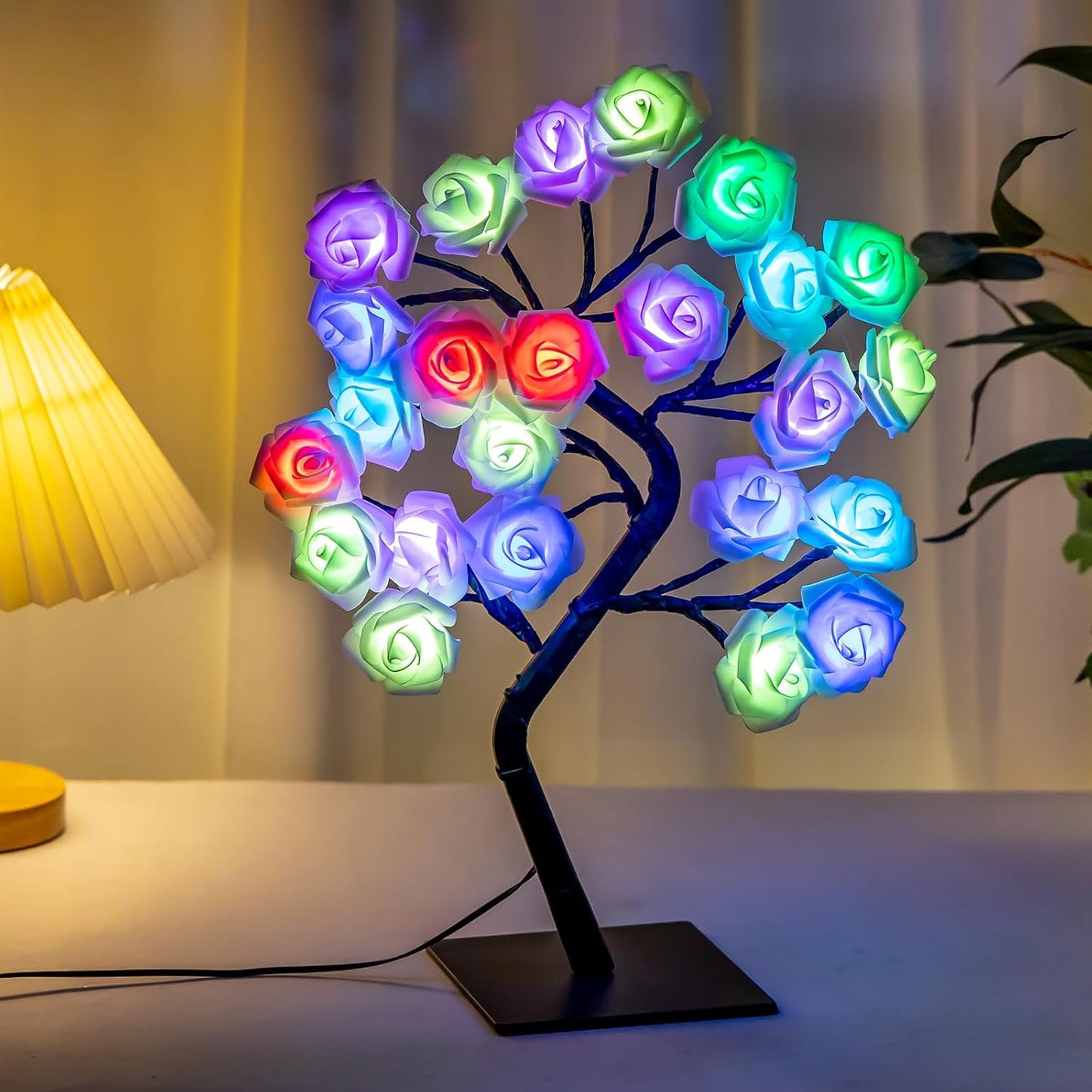 18 Colors Rose Tree Lamp - Multicolor LED Rose Flower Night Light Pink Flower Lamp Rose Lamp Tabletop Bonsai Tree for Wedding Valentine's Day Decorations Wedding Girls Party Bedroom