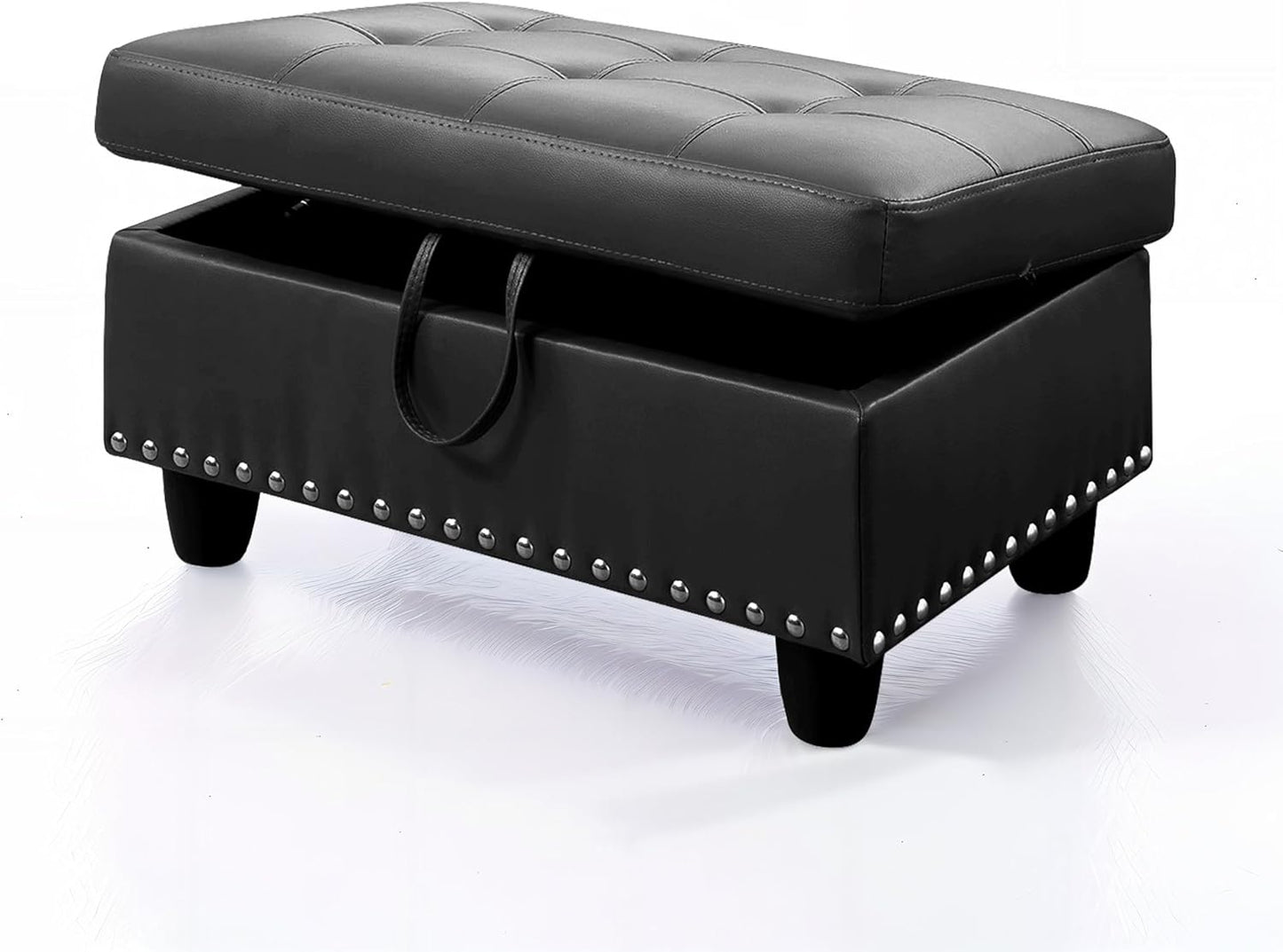 Ottoman Rectangular Storage Ottoman Bench, Faux Leather Footrest, Coffee Table, Stool Footstool with Hinged Lid for Living Room, Bedroom, Entryway, Black, 28.5"x19"x17.5"