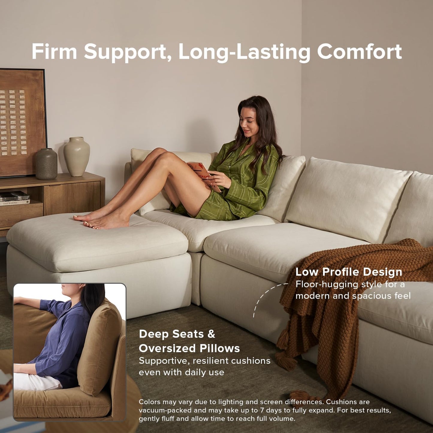 mopio Oversized Modular Sectional Sofa with Fully Removable Covers and Storage, Convertible U, L-Shaped and Sleeper Sectional, Modern Couches with Ottoman Chaise (Hazelnut Velvet, 9 Seats, Sleeper)