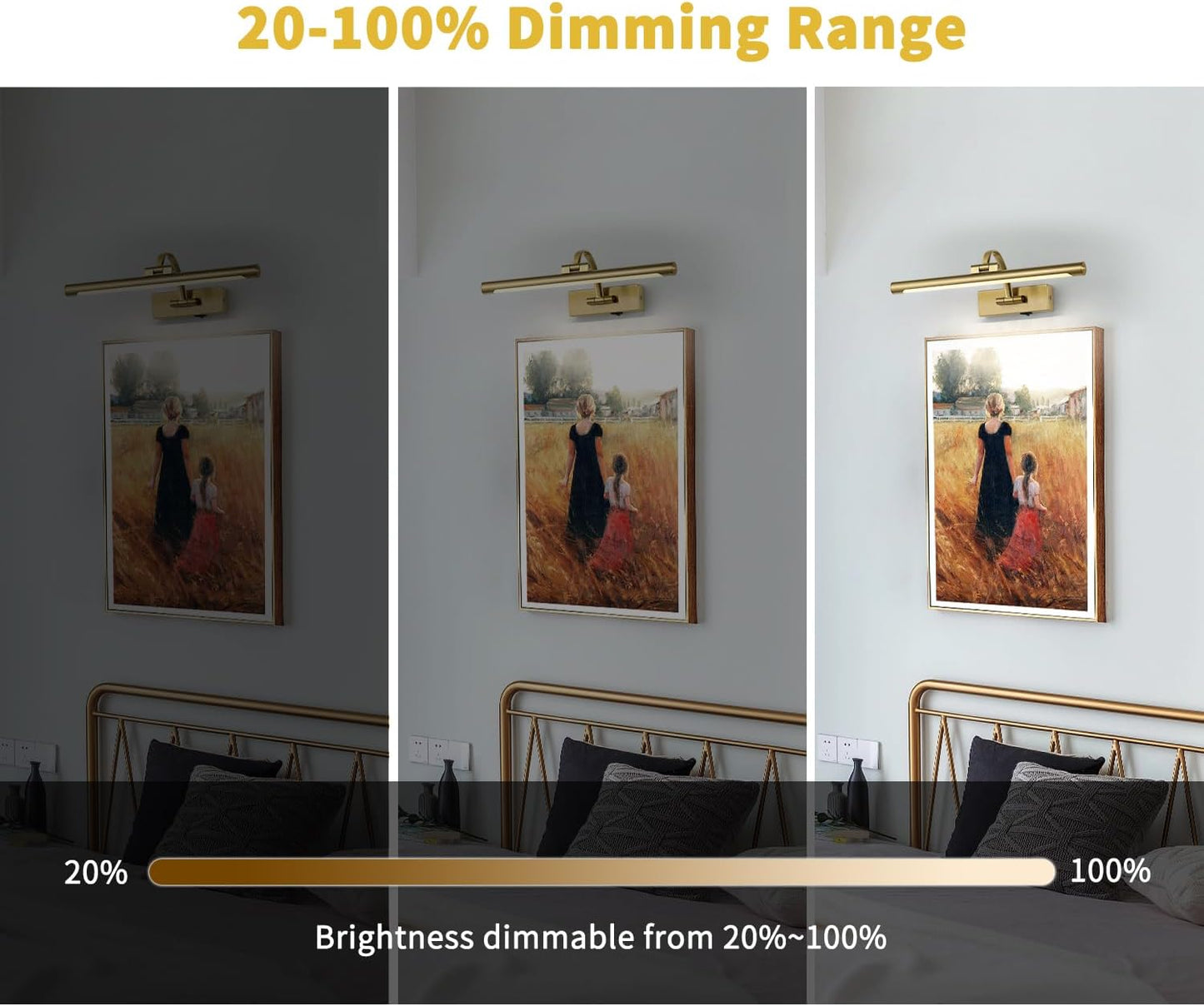 Battery Operated Picture Light with Remote and Timer, Wireless Art Lights for Paintings Brass Rechargeable Gallery Light Dimmable Artwork Lighting for Canvas, Portrait 16'' Inch Warm White