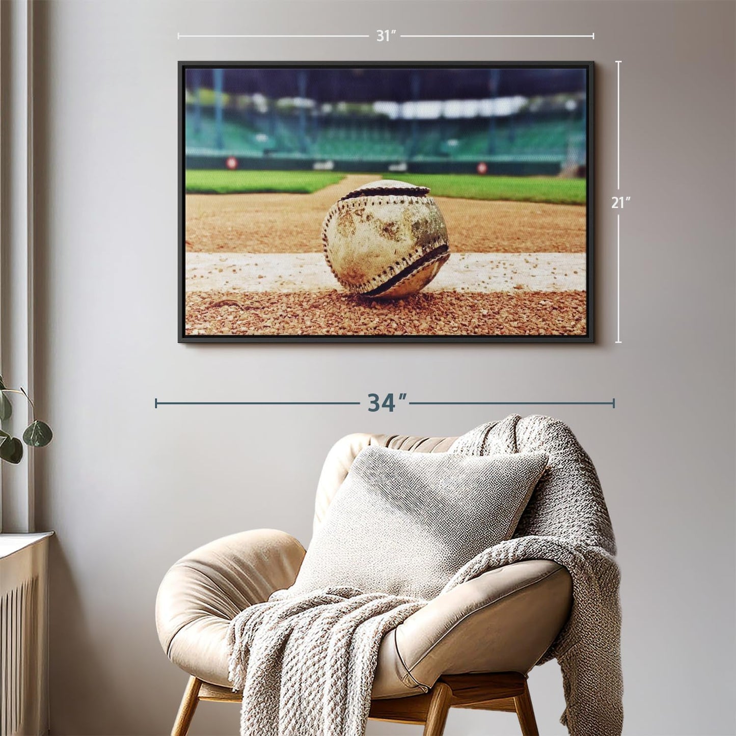 ElephantStock Baseball In Stadium Wall Art - Horizontal Framed Canvas - 1-Piece Living Room Wall Decor - Car Photography Canvas Print - Brown and Beige Decor for Wall - 31" X 21"