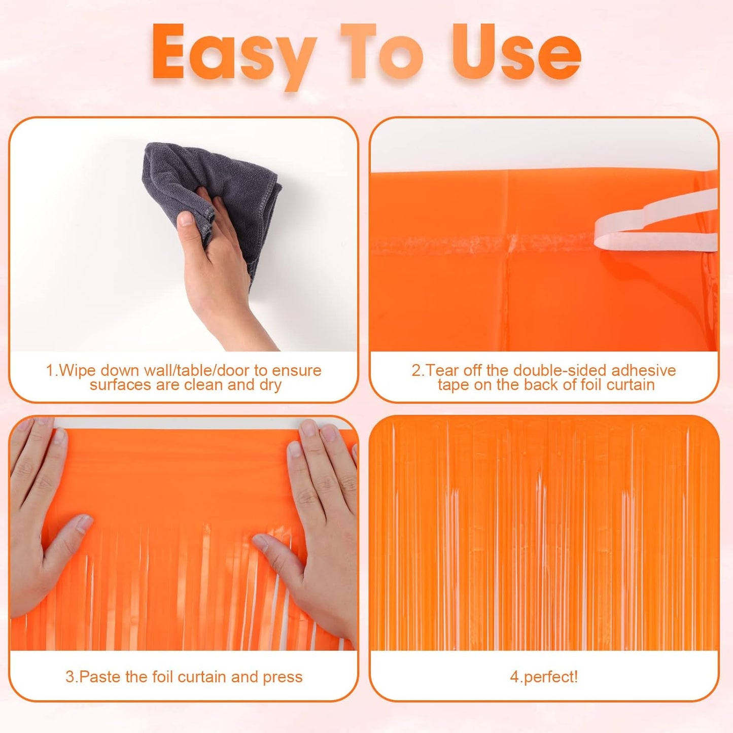 3 Pack 3.3x8.2 Feet Orange Foil Fringe Backdrop Curtains, Tinsel Streamers Birthday Party Decorations, Fringe Backdrop for Graduation, Baby Shower, Gender Reveal, Disco Party