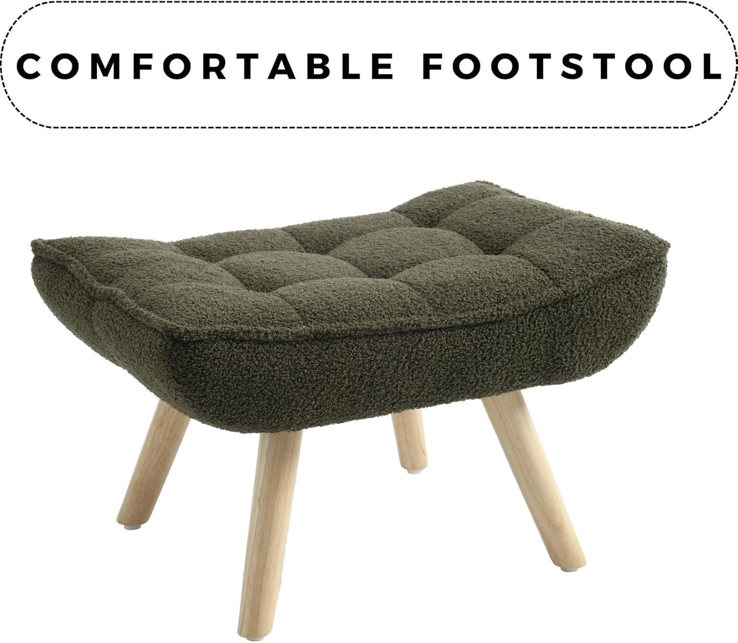 Modern Sherpa Accent Chair with Ottoman, Fluffy Upholstered Lounge Chair with Footrest, Comfy Living Room Side Boucle Armchair for Small Space Bedroom Apartment, Green