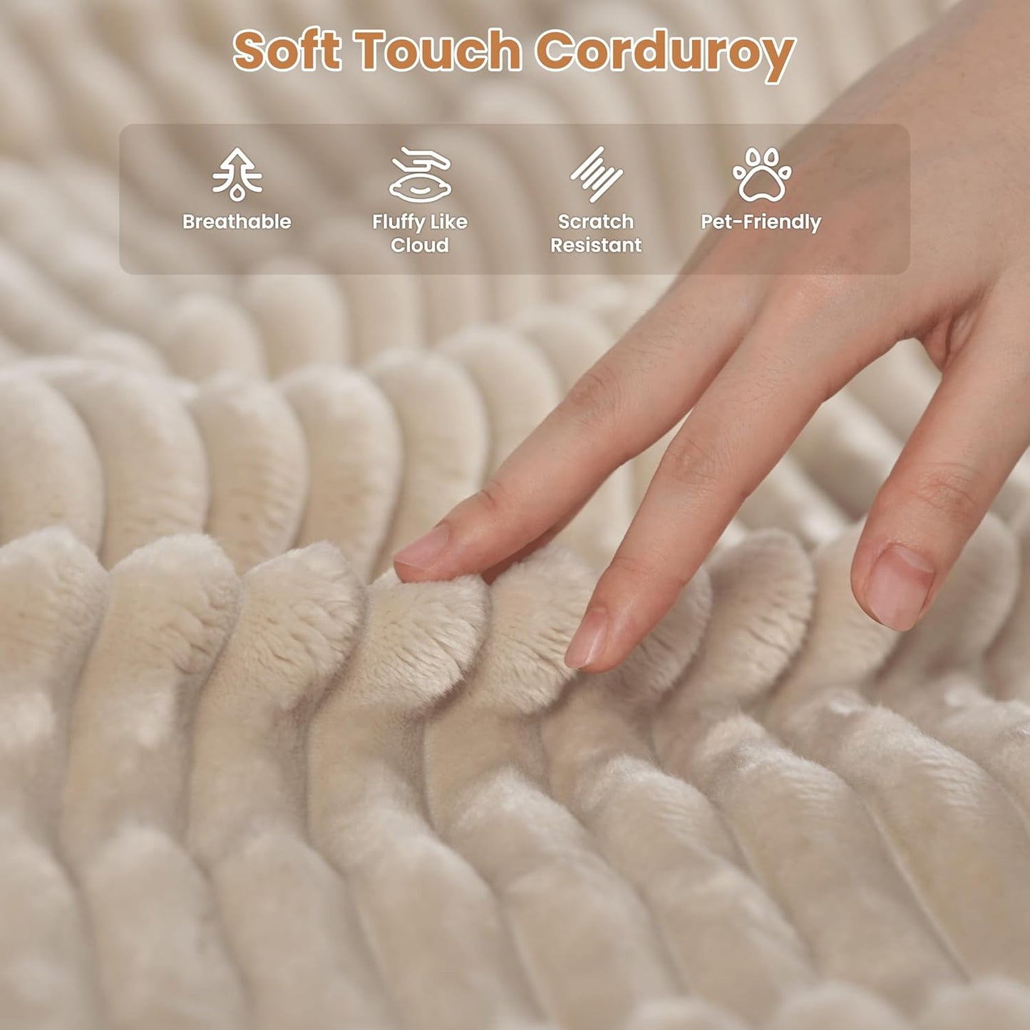 ovios Sectional Sofa Couch with U-Shape Chaise Sofa Bed, Comfy Modular Cloud Couches with Deep Seat, Modern Upholstered Plush Corduroy Sofas Set for Living Room, 7-Seater, Beige