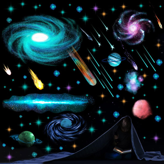 Glow in The Dark Stars Ceiling Wall Stickers Galaxy Star Stickers Self-Adhesive Removable Glow in Dark Decals for Kid Nursery (Modern Style)