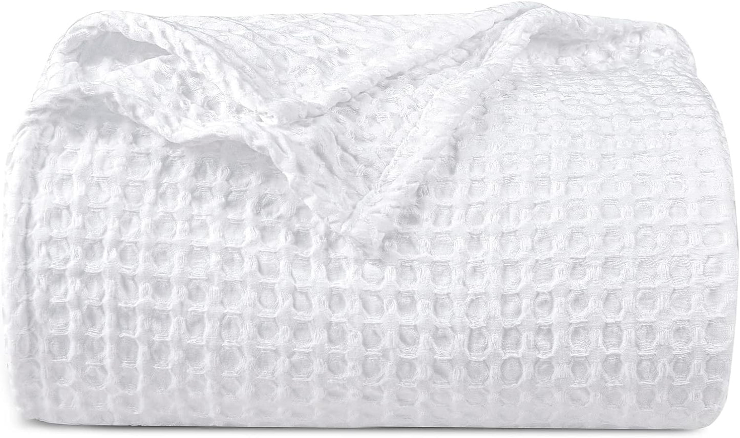 PHF Ultra Soft Waffle Weave Blanket Twin Size 66"x 90"- Washed Lightweight Breathable Cozy Woven Blanket for Bed - Aesthetic Decor for Couch Bedding Sofa Home Car - White