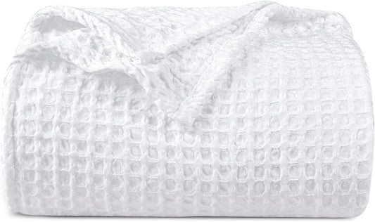 PHF Ultra Soft Waffle Weave Blanket Twin Size 66"x 90"- Washed Lightweight Breathable Cozy Woven Blanket for Bed - Aesthetic Decor for Couch Bedding Sofa Home Car - White