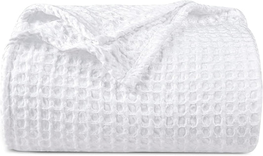 PHF Ultra Soft Waffle Weave Blanket King Size 104"x 90"- Washed Lightweight Breathable Cozy Woven Blanket for Bed - Aesthetic Decor for Couch Bedding Sofa Home Car - White