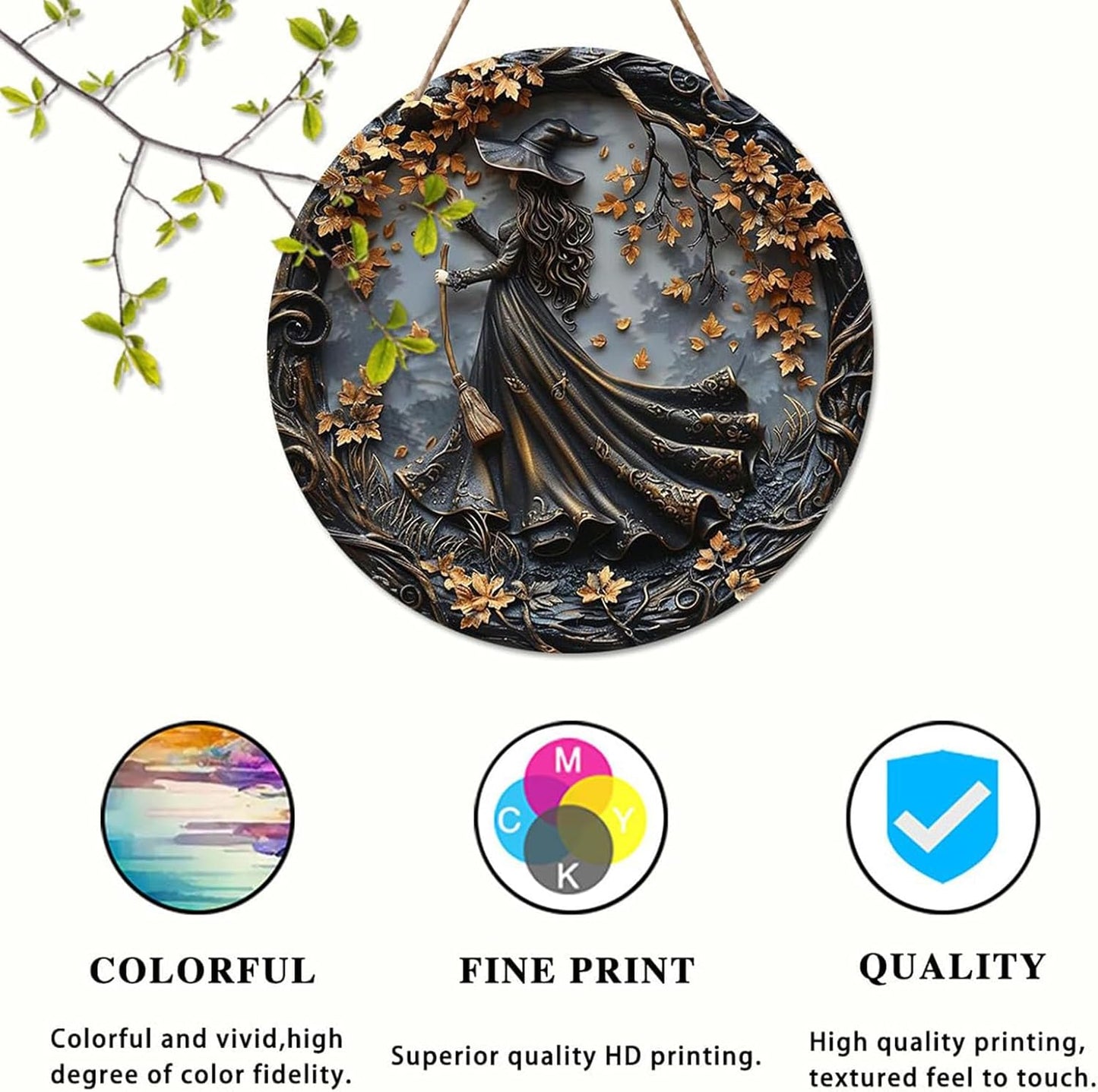 Fanyil/Olygee/Sherum/Shirem/Pubyfun/Glosrity/Libilin/Graddi/Solymody/Gowebs/Goredny/Vianys Witching Hour, Door Way Hanging Decor Halloween, 2D Wooden Round Witches Sign (A, ‎7.87")