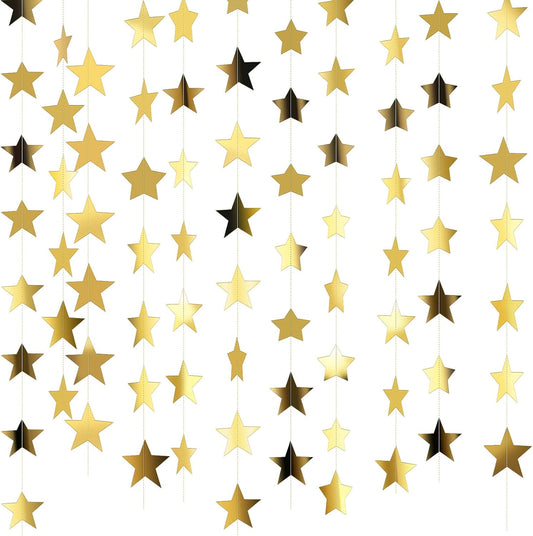 Patelai Glitter Star Garland Banner Decor 130 Feet Star Hanging Bunting Banner Twinkle Backdrop for Homecoming Classroom Wedding Birthday Halloween Christmas Party Supplies(Gold)