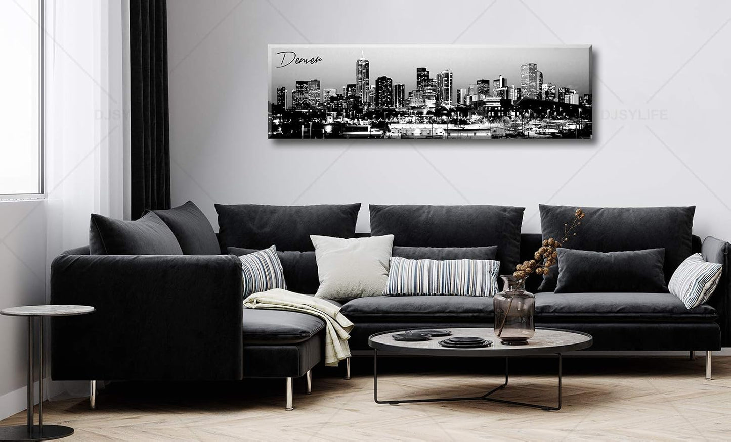 Black and White Wall Art Denver Skyline Cityscape Skyscrapers Canvas Print Painting Landscape USA City Buildings Pictures Modern Artwork for Man Room Office Living Room Decoration 13.8"x47.3"