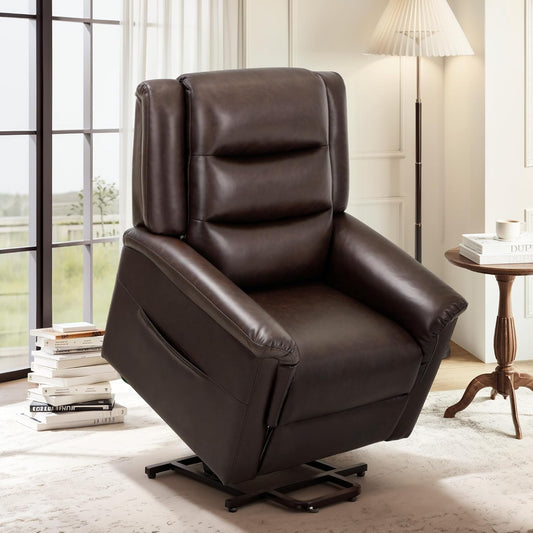 COLAMY PU Leather Electric Power Lift Chair,Lift Recliner Chair with Thick Cushioned Padding Backrest for Living Room, Office, Bedroom （Darkbrown）