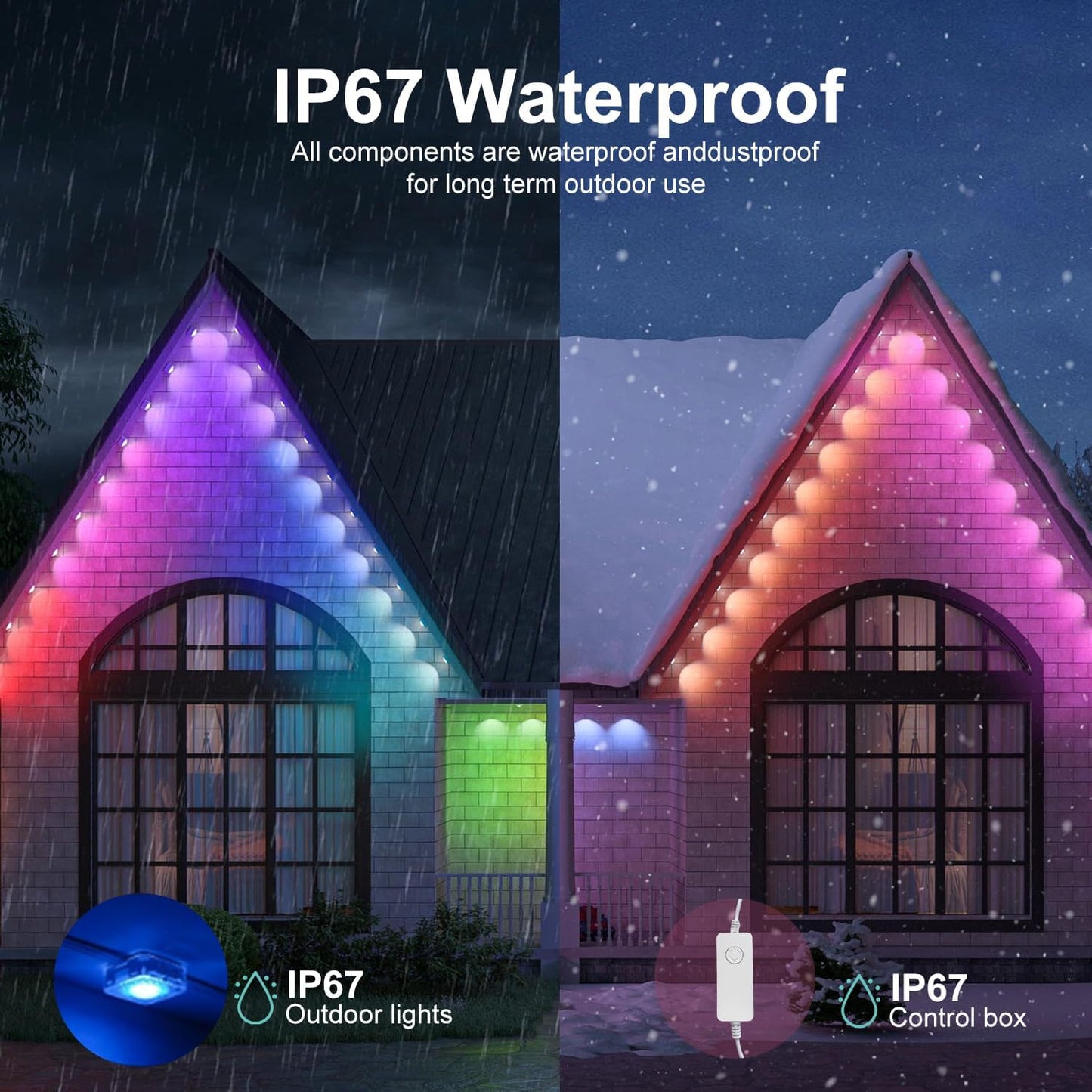 Permanent Outdoor Lights,Intelligent RGB+IC Outdoor Lights with a Wide Range of Scene Modes, IP67 Waterproof for Christmas Decorations,with App/Remote Control (100FT)
