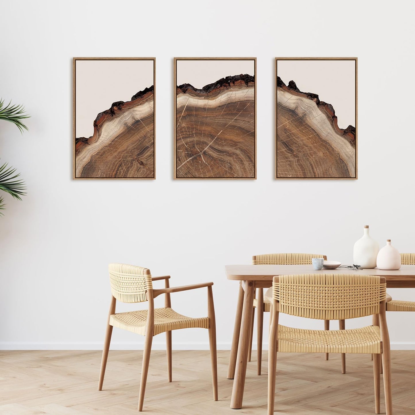 HPINUB Tree Rings Wood Wall Art Framed Set, Modern Beige Wood Stump Wall Decor, Abstract Tree Spiral Wall Painting,Nature-Inspired Art Print for Living Room, Bedroom, Dining Room, Office-16 x24 x3