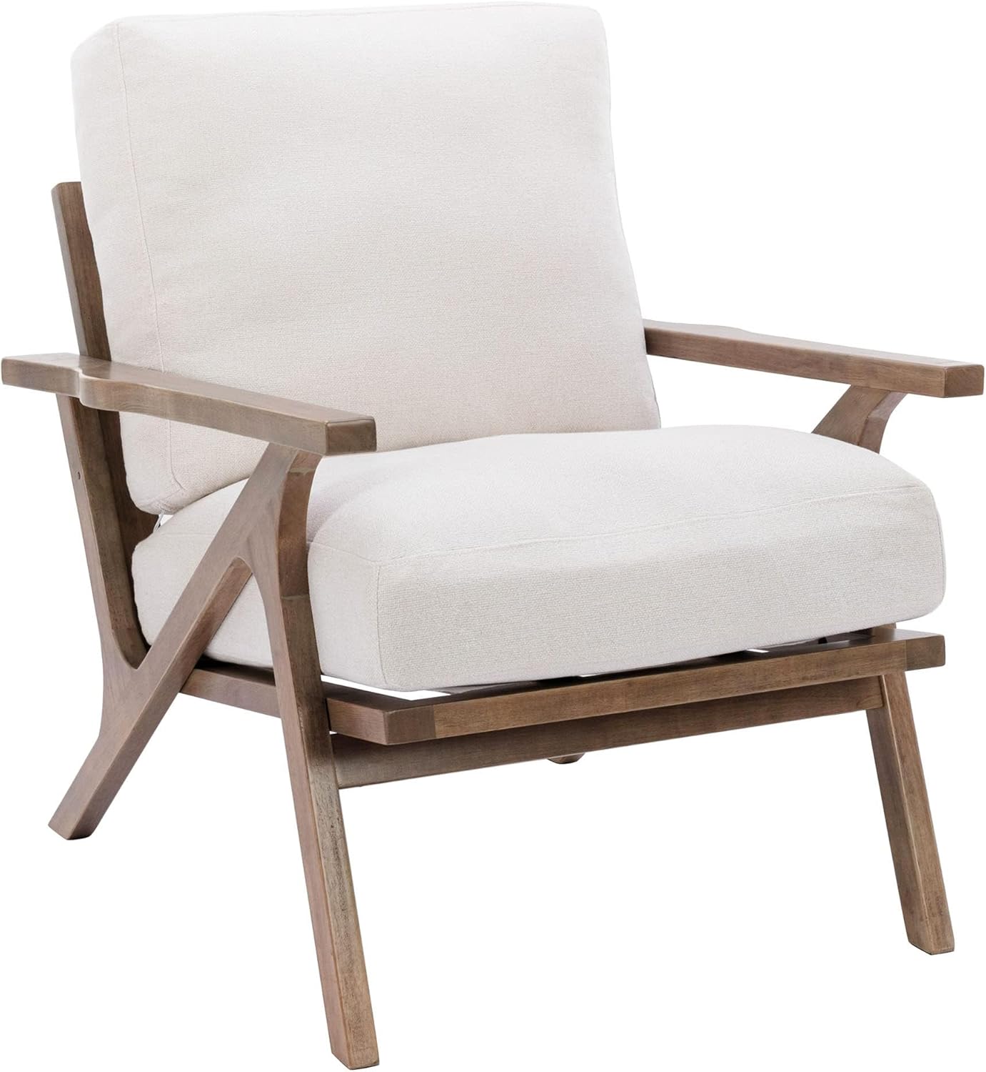 HNY Mid Century Modern Accent Chair, Farmhouse Retro Linen Upholstered Armchair for Living Room Bedroom, 23'' Seat Wide Leisure Slipper Chair with Wood Frame, White