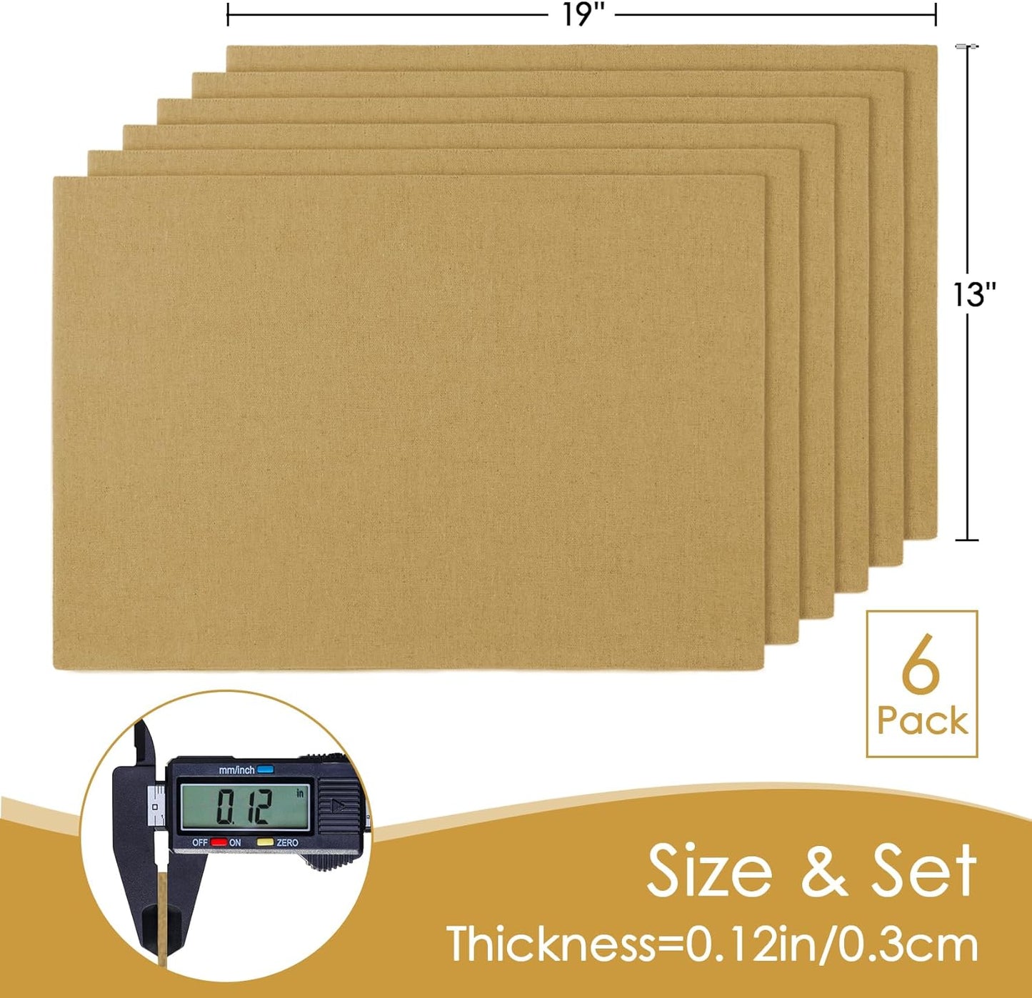 MANSPHIL Cloth Placemats Set of 6, Double Layer Faux Linen Place Mats Heat Resistant Washable Table Mats for Dining Kitchen Indoor Outdoor Use - 13x19 Inch Khaki