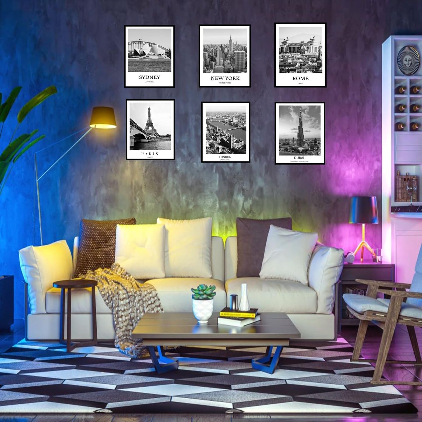 Black And White Wall Art Decor,New York, London, Tokyo, Paris, Eiffel Tower Wall Decor Art,Modern Boho Wall Art for Living Room Bedroom Prints Poster,8x10 Inch Set of 6,Framed