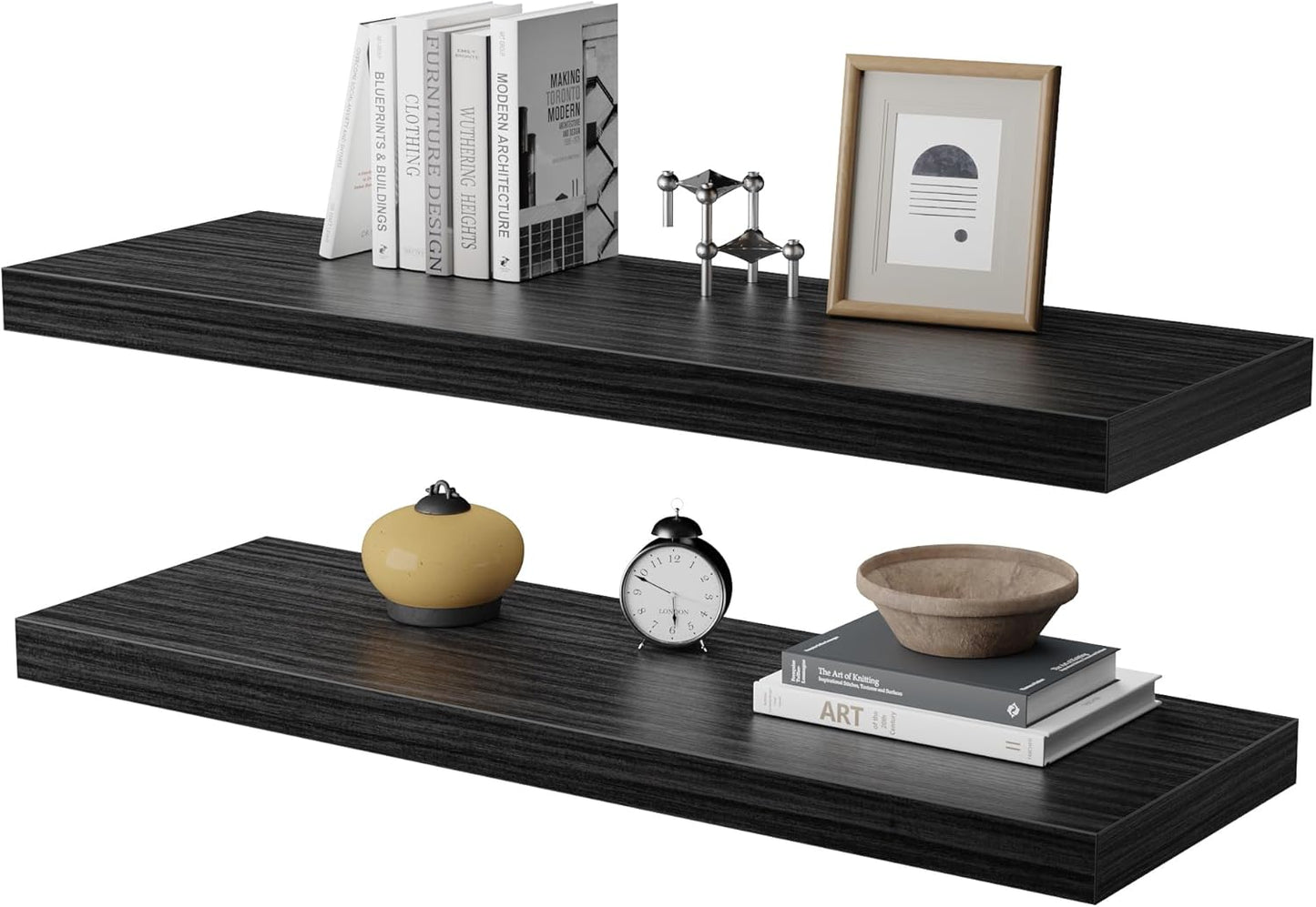Large Floating Shelves for Wall Set of 2 Wooden Wall Shelves 36 in x 12.75 in x 2 in Room Decor Long Shelf with Invisible Wall Mount Bracket for Bedroom Kitchen Living Room Black Wood