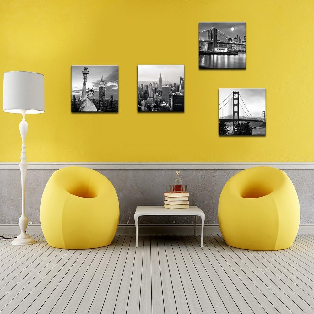 LevvArts Black and White City Wall Art Modern Brooklyn Bridge Picture Prints US Cityscape Canvas Artwork for Bedroom Home Decor