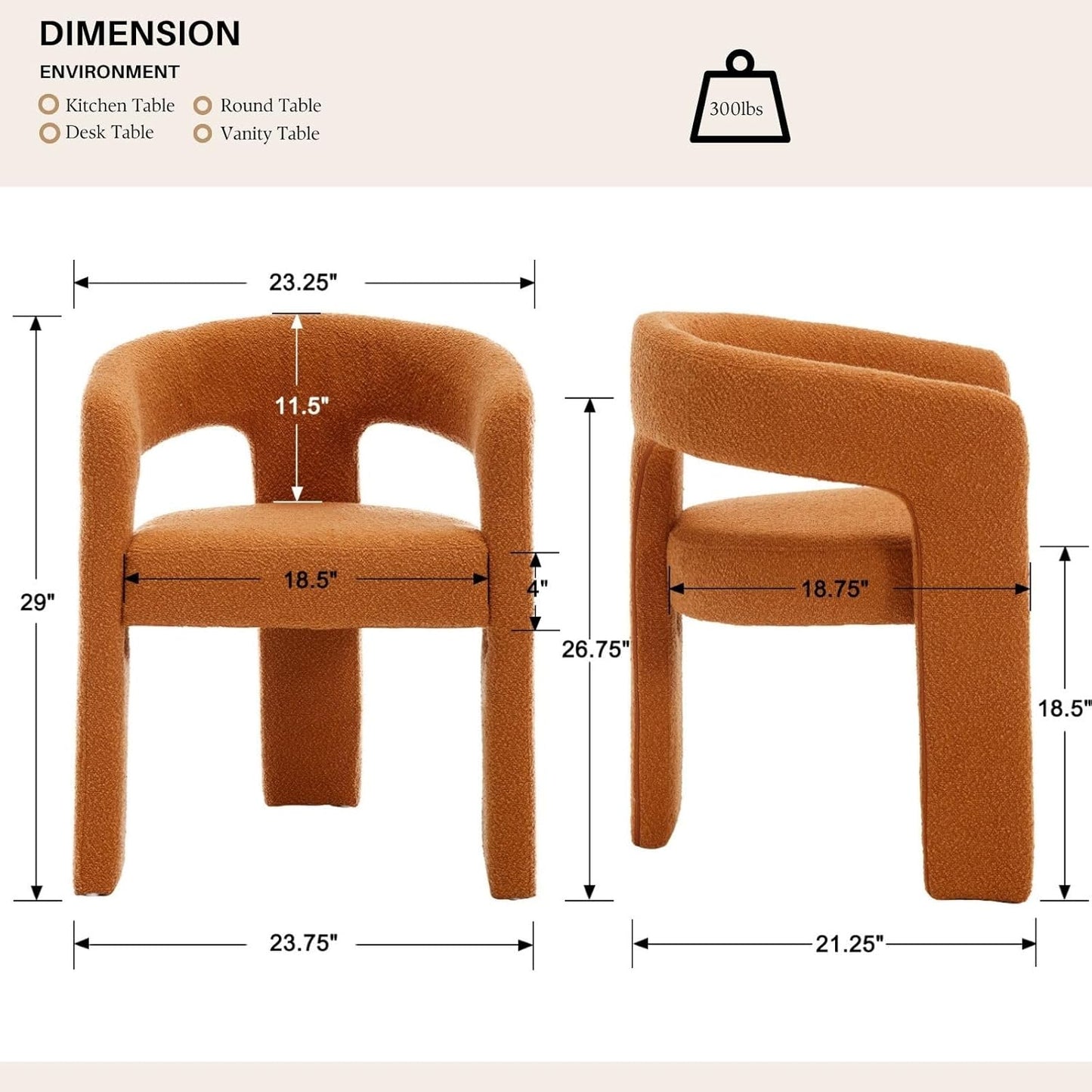 Orange Sherpa Dining Chairs Set of 2, Modern Barrel Dining Room Chairs Upholstered Faux Fur Accent Chair with Arms and Round Back for Living Room Kitchen Armchair No Assembly Needed