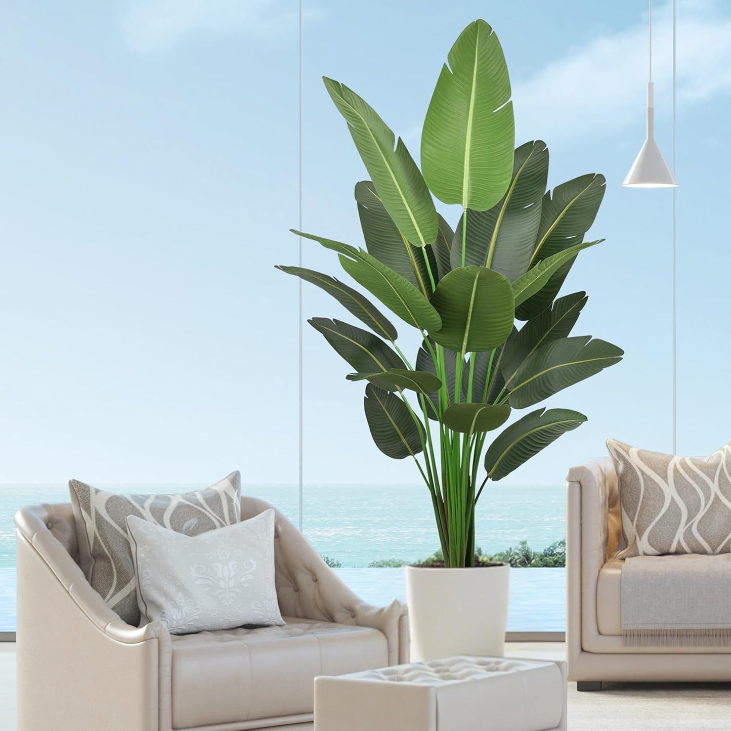Artificial Bird of Paradise Plant 7ft Tall Fake Silk Banana Leaf Tropical Trees with 19 Leaves Faux Floor Plant for Home Decor Indoor, 82 Inch