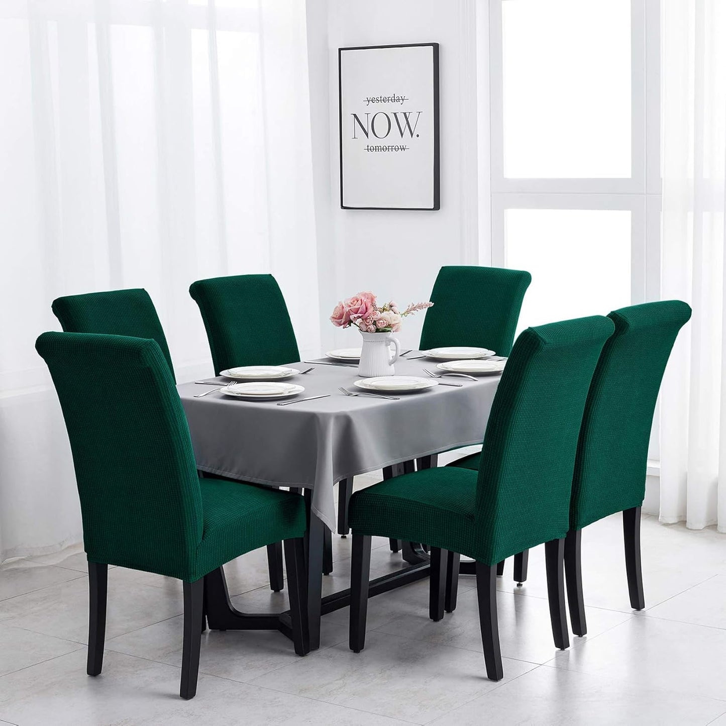 Joccun Chair Covers for Dining Room Set of 8, Dining Chair Slipcovers Stretch Dining Room Chair Covers Seat Protector,Washable Parsons Chair Cover for Home,Hotel,Banquet(Hunter,8 Pack)