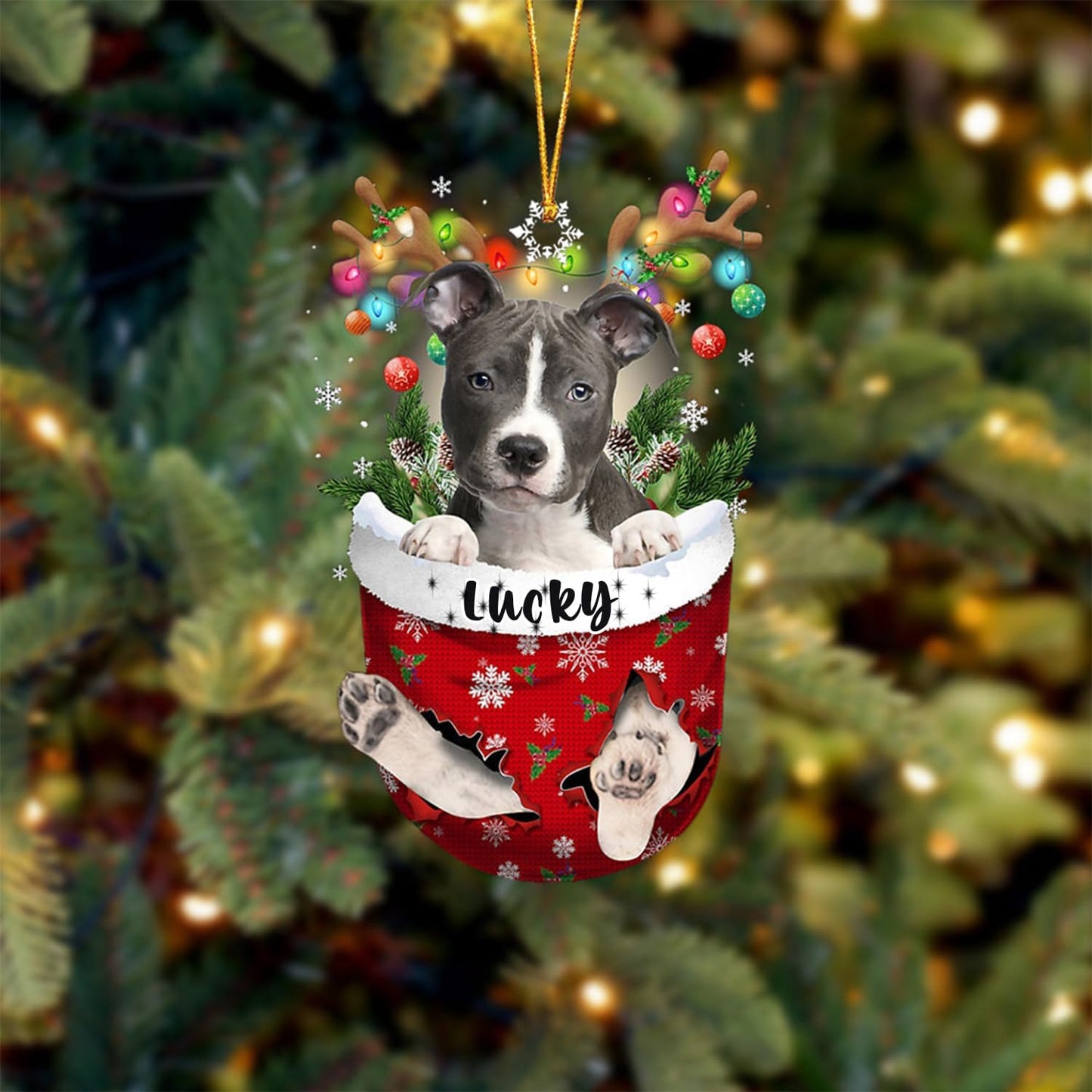 Blue Nose Pitbull Dog Christmas Ornament, Blue Nose Pitbull in Snow Pocket Christmas Tree Ornament, Dog Lovers Gift Idea Xmas, Christmas Decorations for Tree, Christmas Ornament Gift for Dog Lovers