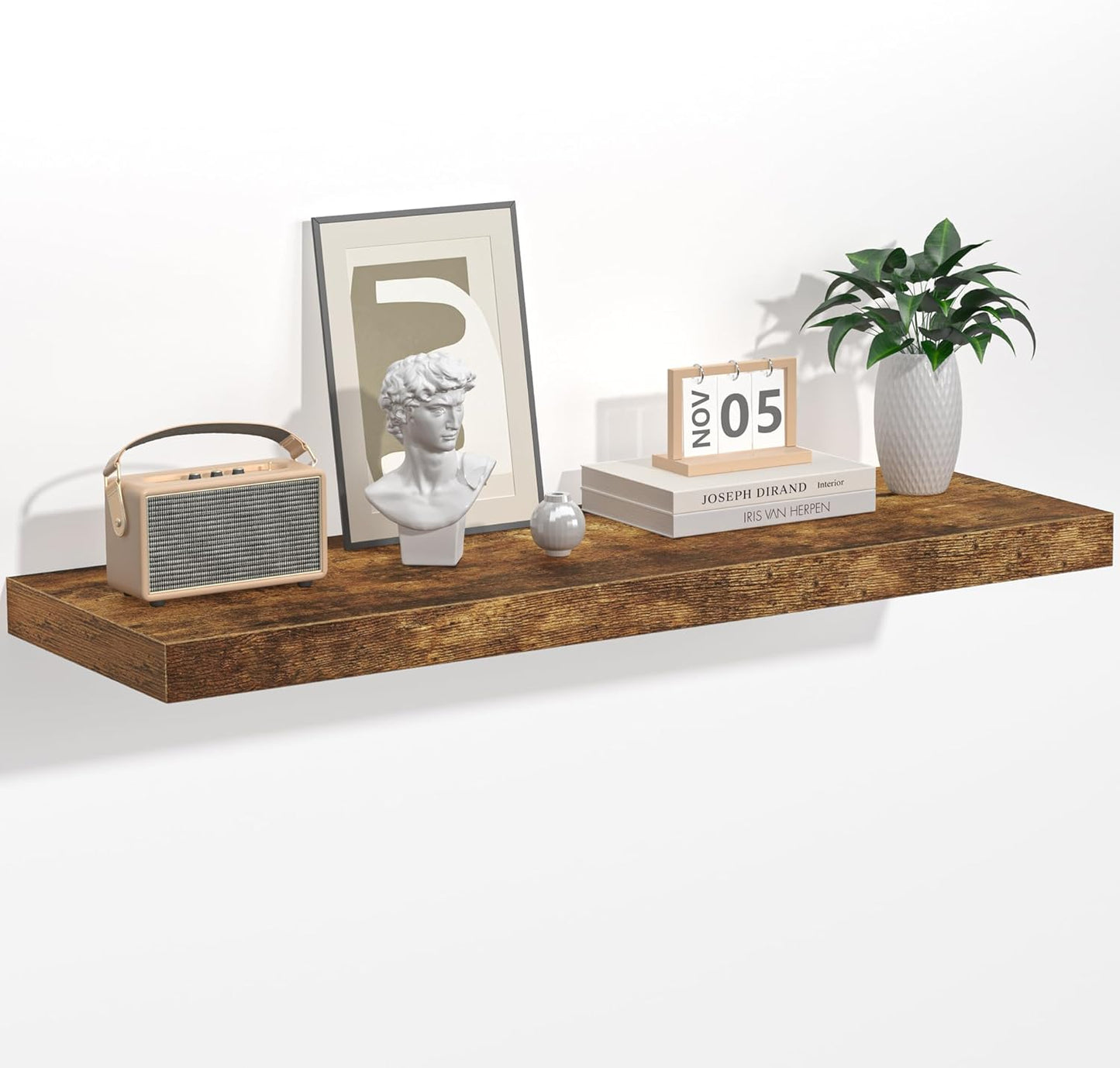 Floating Shelves - 10.3 Inch Deep Wall Shelf for Decor & Storage - Wall Mounted Display Shelving with Invisible Heavy-Duty Metal Bracket - 36" W x 10.3" D x 1.8" H - Set of 1 - Rustic Brown