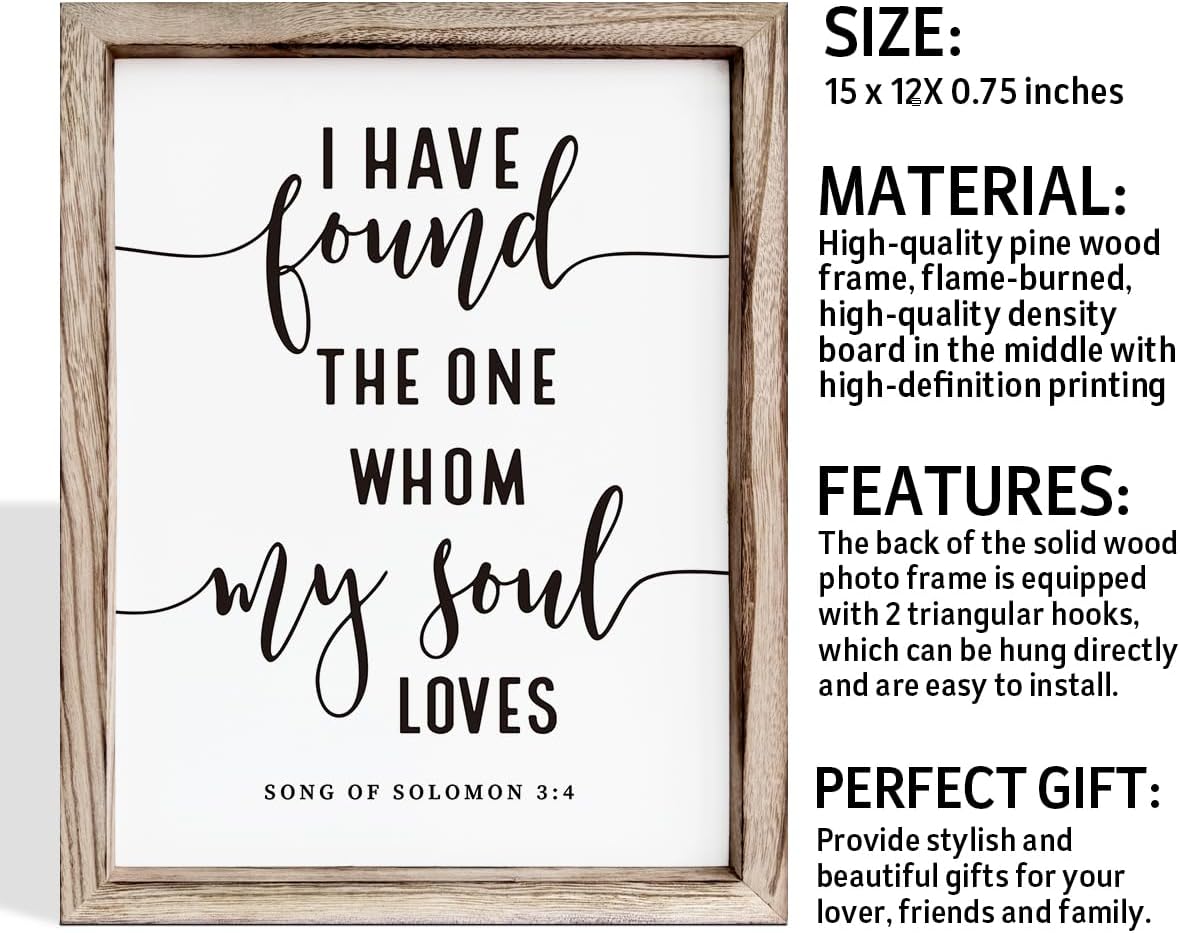 Christian Wall Decor, Master Bedroom Decoration Above Bed, Wedding Decoration, Framed Wall Plaque Sign 15 * 11.5 inches, Song of Solomon 3:4 Sign, I Have Found the One Whom My Soul Loves