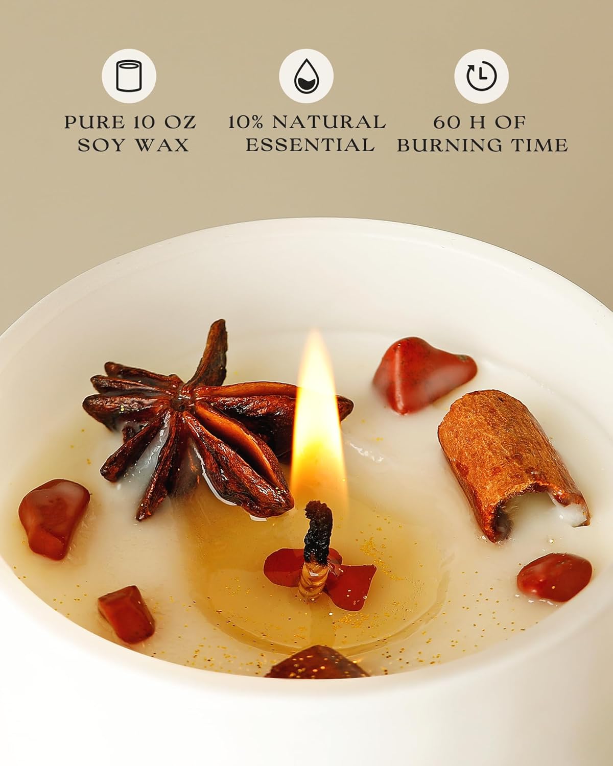 AOOVOO Apple Cinnamon Scented Candles for Women - Aromatherapy Candle with Crystals Inside, 10oz Soy Candles for Home Scented, Birthday Gifts Candle for Women Mom