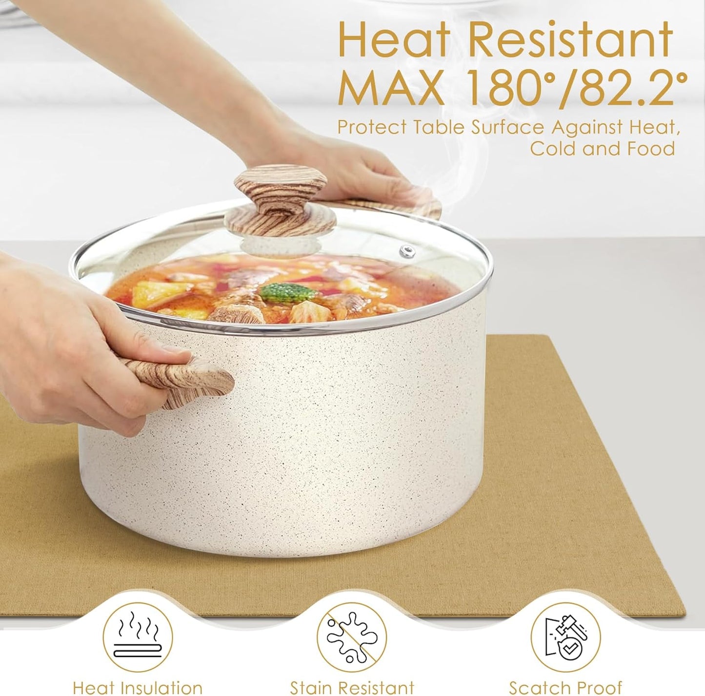 MANSPHIL Khaki Cloth Placemats Set of 4, Washable Thick Faux Linen Place Mats Heat Resistant Double Layer Table Mats for Dining Kitchen Indoor Outdoor Use - 13x19 Inch