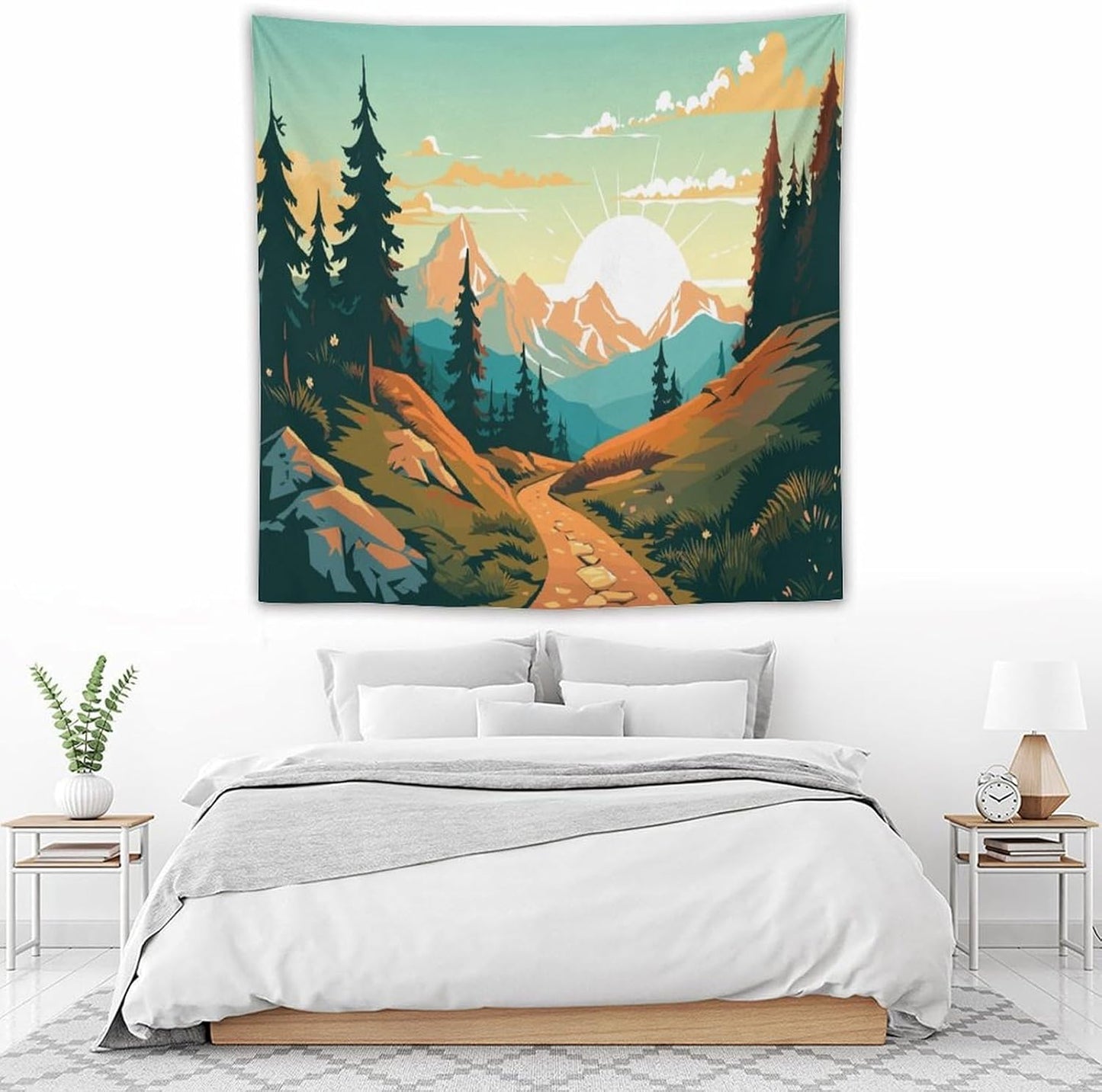 HZOHNAGO Mountain Tapestry Forest Mountain Sunrise Road Pattern Printed Wall Tapestry Wall Hanging for Bedroom Living Room Dorm 60" W x 60" H
