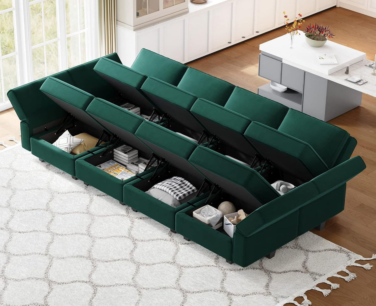 Belffin Modular Sectional Sofa with Storage Chaises Sectional Sleeper Sofa Couch 8 Seat Sectional Bed Green