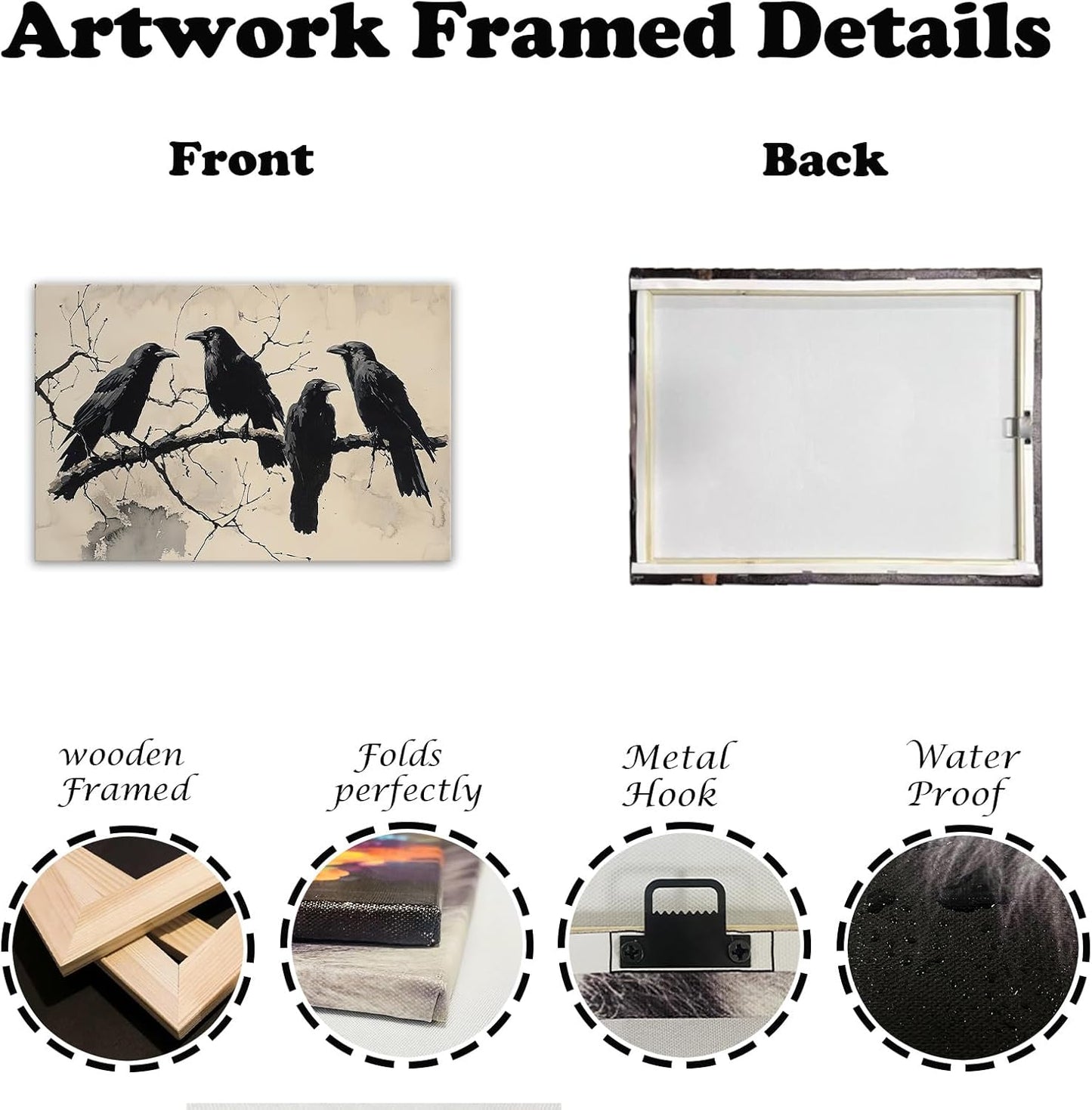 OAAPITI Birds Canvas Wall Art Black Couple Crow Picture Print Vintage Gothic Raven Artwork for Living Room Halloween Home Wall Decor(Artwork-9,20"x30")