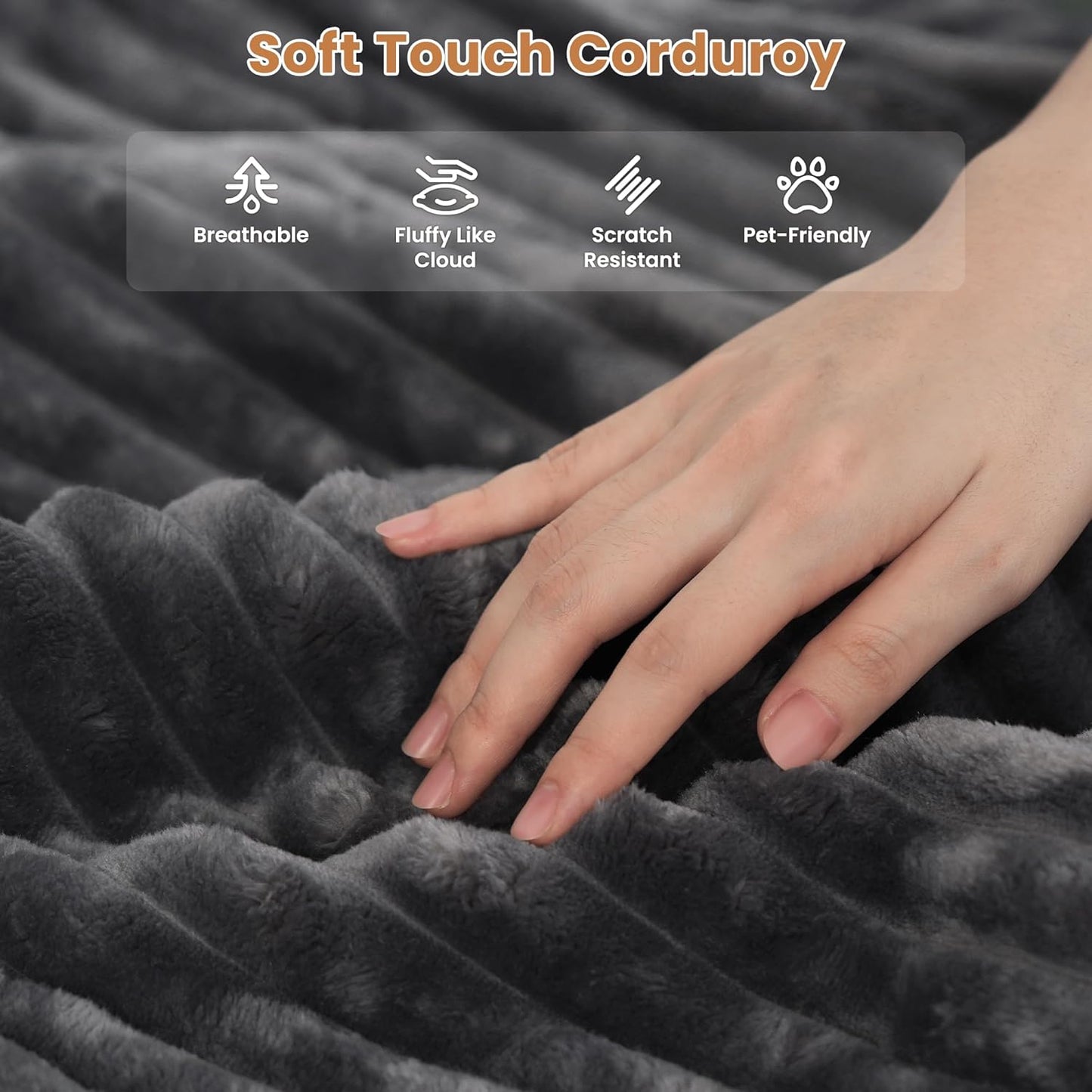 ovios Sectional Sofa Couch with U-Shape Chaise Sofa Bed, Comfy Modular Cloud Couches with Deep Seat, Modern Upholstered Plush Corduroy Sofas Set for Living Room, 7-Seater, Grey