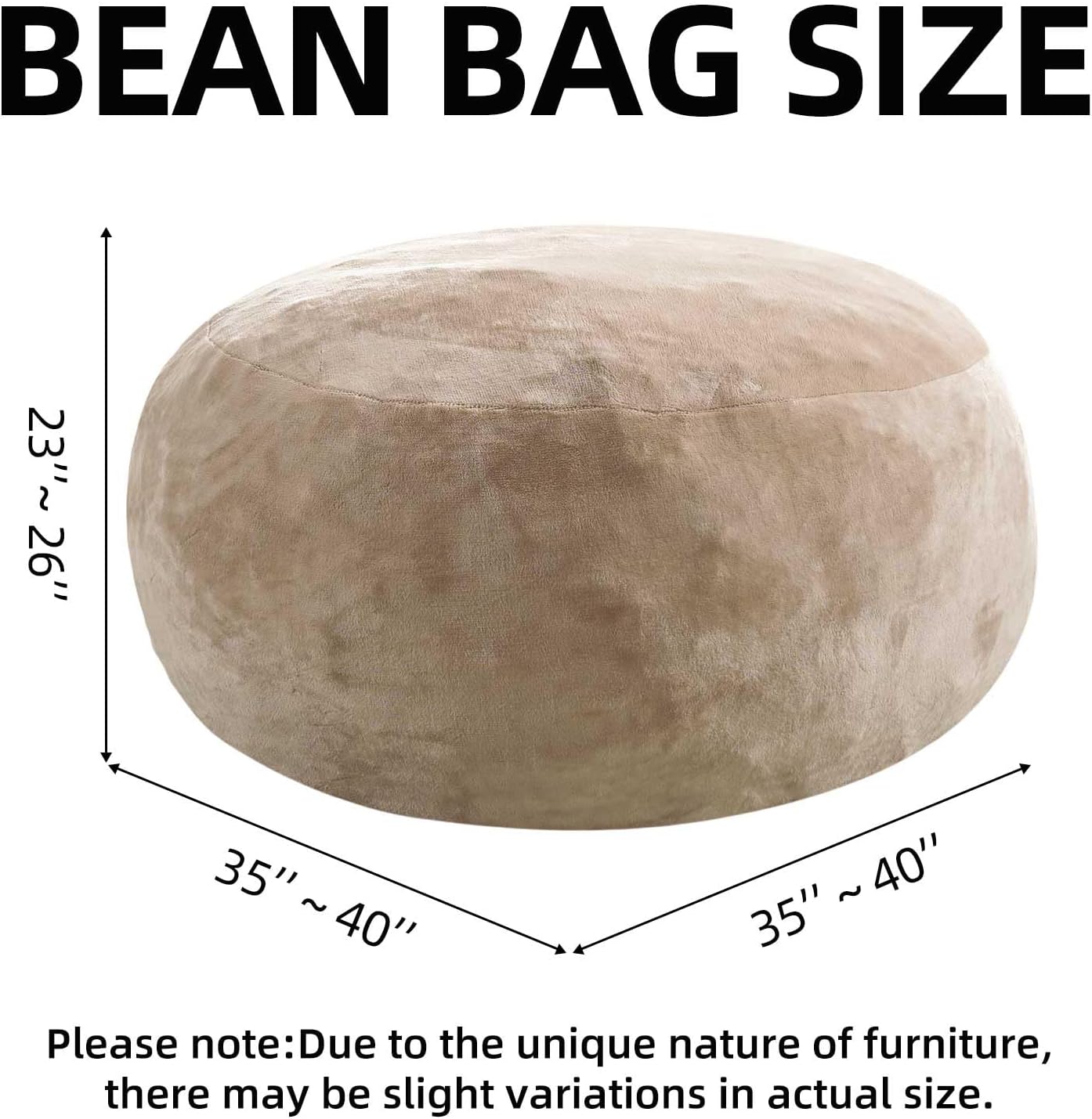 Bean Bag Chair 3Ft, Memory Foam Filled, Large Beanbag Chairs for Adults and Teens, Soft Sofa with Removable Flannel Cover, Round Couch for Living Room Bedroom College Dorm (Apricot, 3FT-36×36"×24")