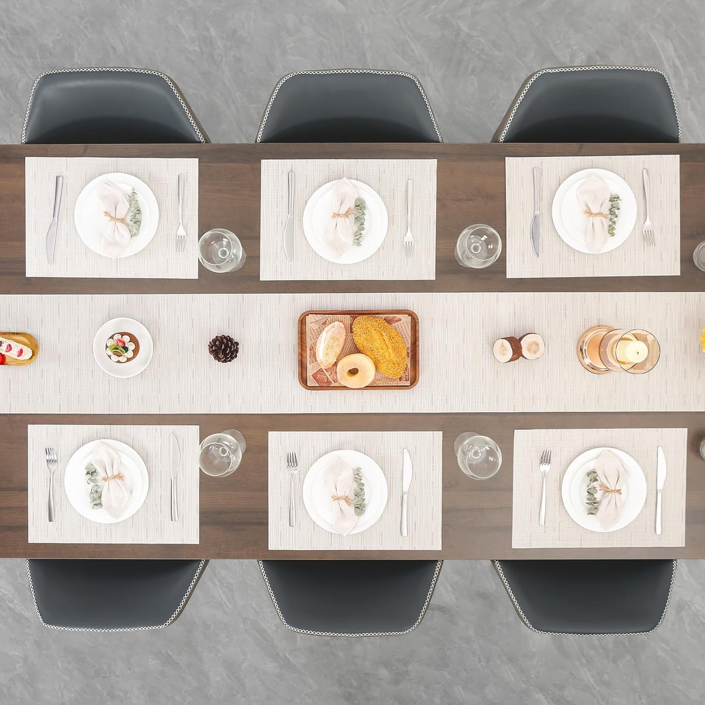 Myir JUN Placemats Set of 6, Vinyl Woven Placemats Place Mats Indoor Washable Table Mats Non-Slip Place mats for Dining Table (B-White, Set of 6)