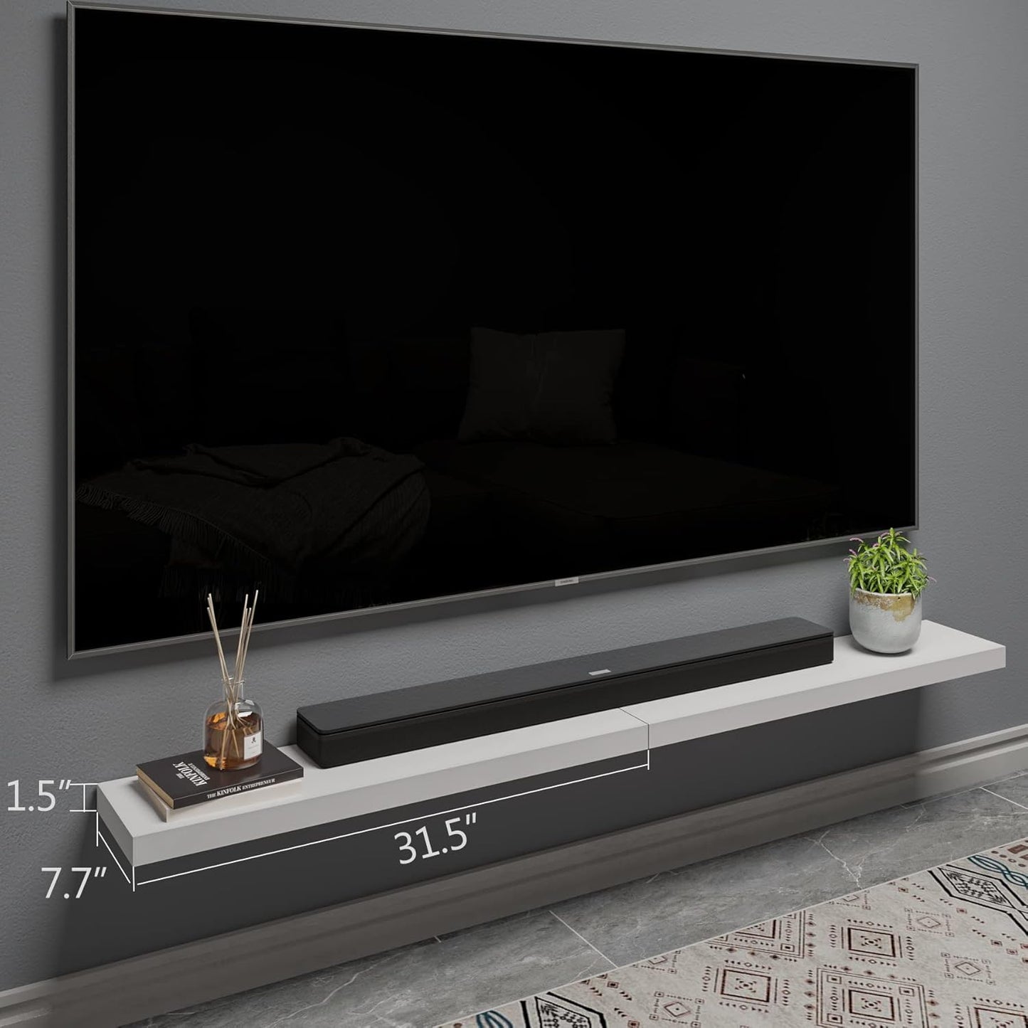 BAMEOS Floating Shelves,31 in W White Wall Mounted Wooden Shelves with Invisible Brackets Set of 2, Hanging Wall Shelves Decoration for Bedroom, Bathroom, Living Room and Kitchen