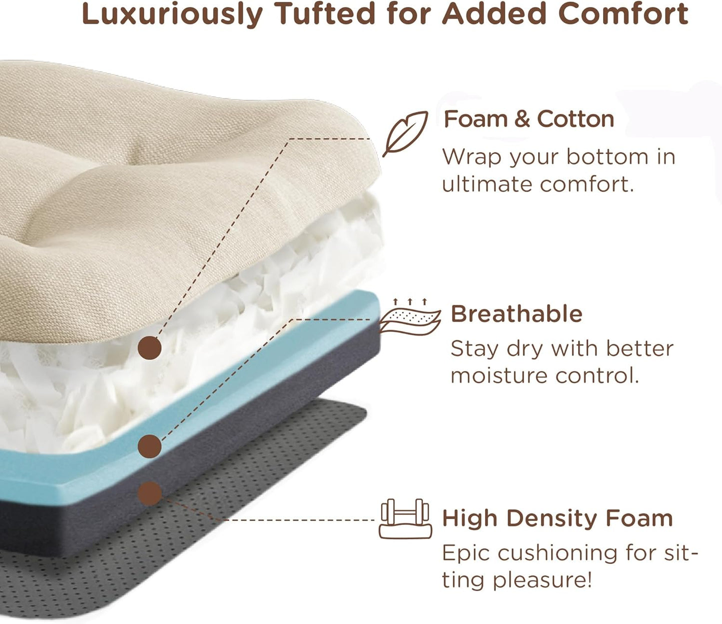 Codi 6 Pack Dining Chair Cushions, Thick Chairs Pads for Indoor Kitchen Room - Washable, Non-Slip Seat Cushion with Ties, 16.5"x16.5"x 3.5", Set of 6, Beige