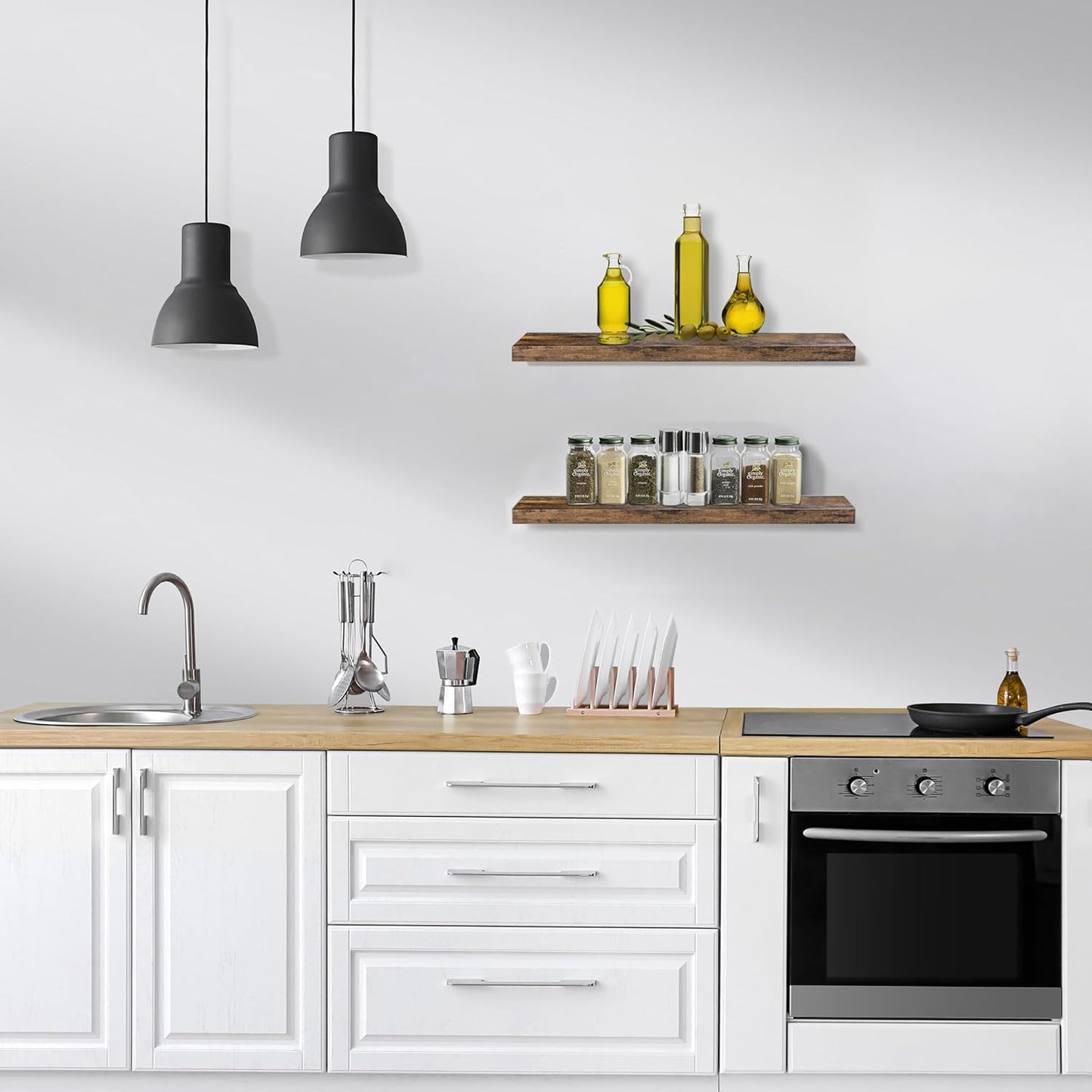 Sorbus Floating Shelves for Wall - 24" Bathroom Shelves, Wall Decor for Bedroom, Kitchen, Living Room, Home Decor & Book storage - Mounted Floating Shelf with Invisible Brackets (Rustic Brown, 2 Pack)