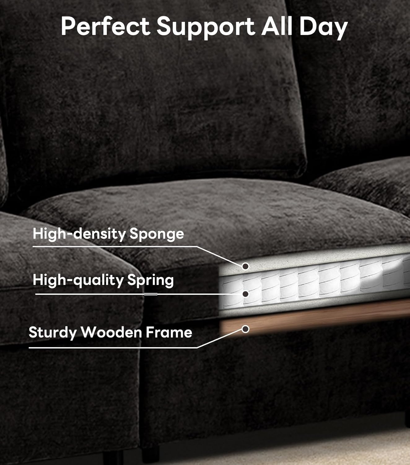 Tbfit 59" Loveseat Sofa, Chenille Small Sofa Couch, Love Seat with 2 Pillows for Small Space, Bedroom & Living Room, Black