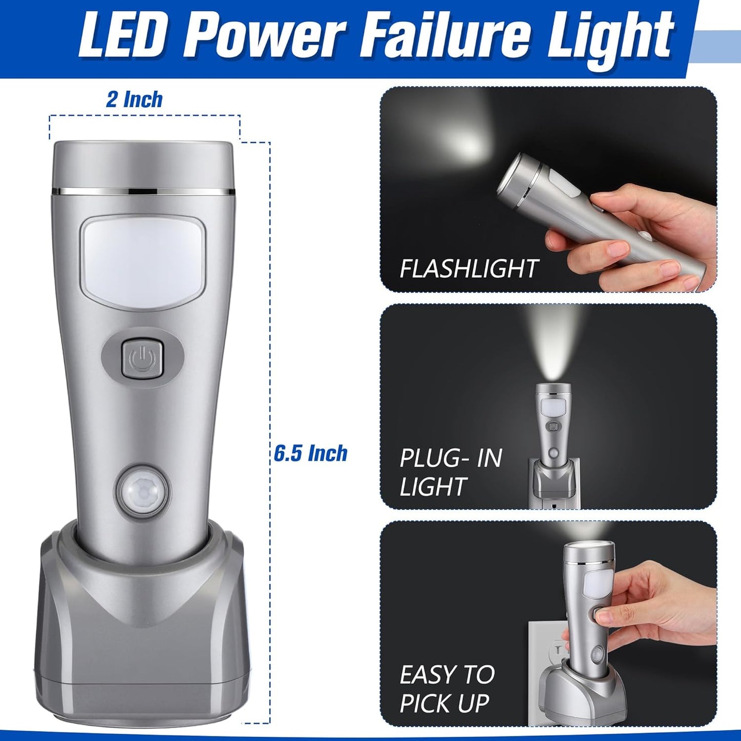 Enhon 3 Pack 4 in 1 LED Emergency Lights for Home Power Failure, Rechargeable Plug in Flashlight Motion Sensor Night Light, Automatic Turn On Power Outage Light for Home Hurricane Supplies