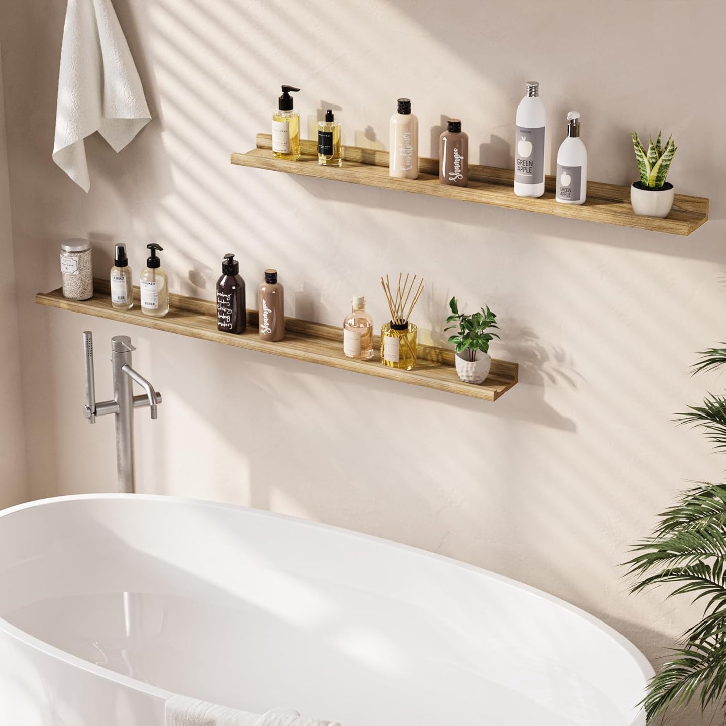 Floating Shelves for Wall, Picture Ledge Shelf 55 Inch Solid Wood Set of 2, Rustic Wall Shelves with Lip, Kids Bookshelf, Photo & Picture Live Edge Floating Shelves for Bedroom, Living Room, Kitchen