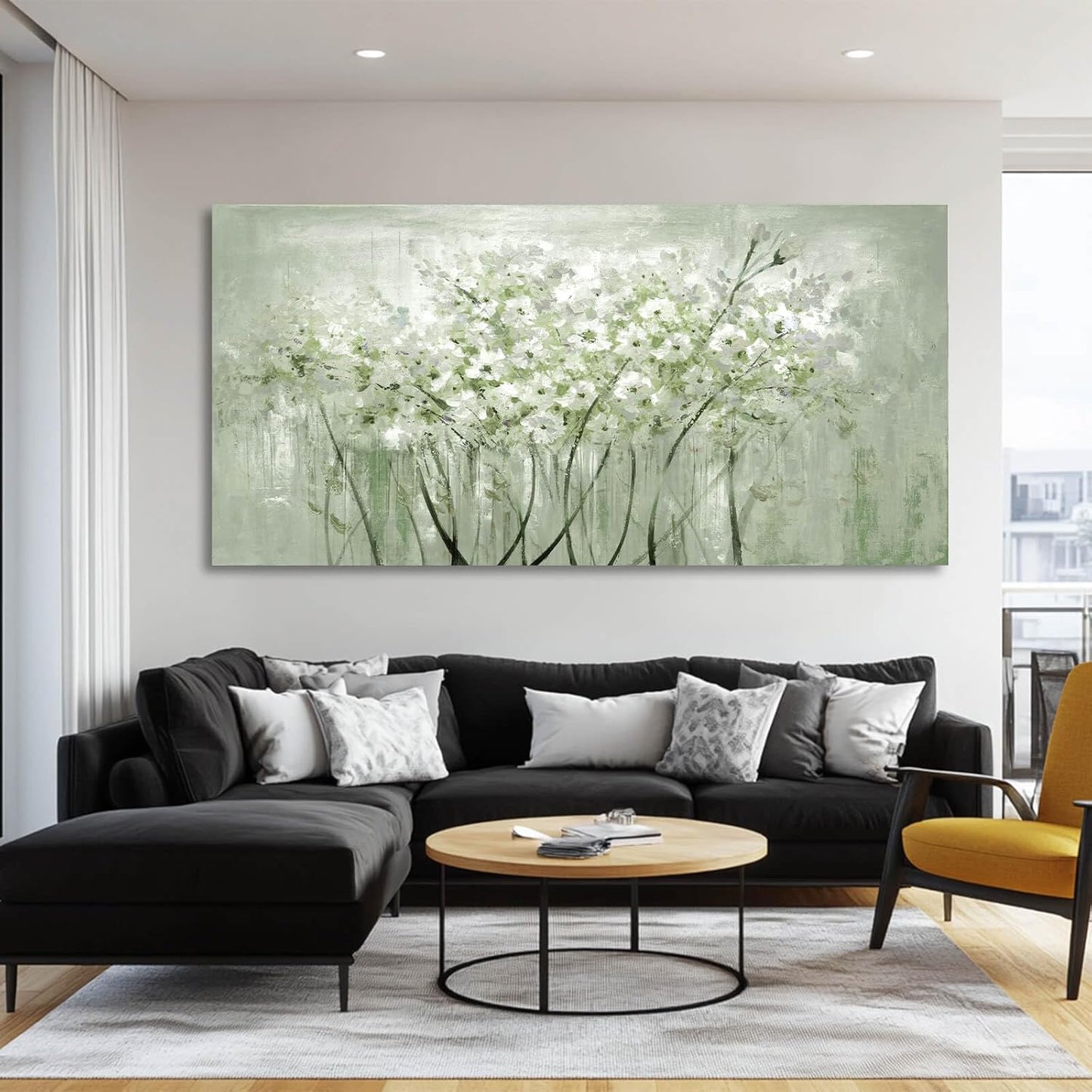 MLART99 Green and White Wall Art Home Decor Wildflower Wall Decorations Canvas Prints 29"x58" Nature Decor for Office Kitchen