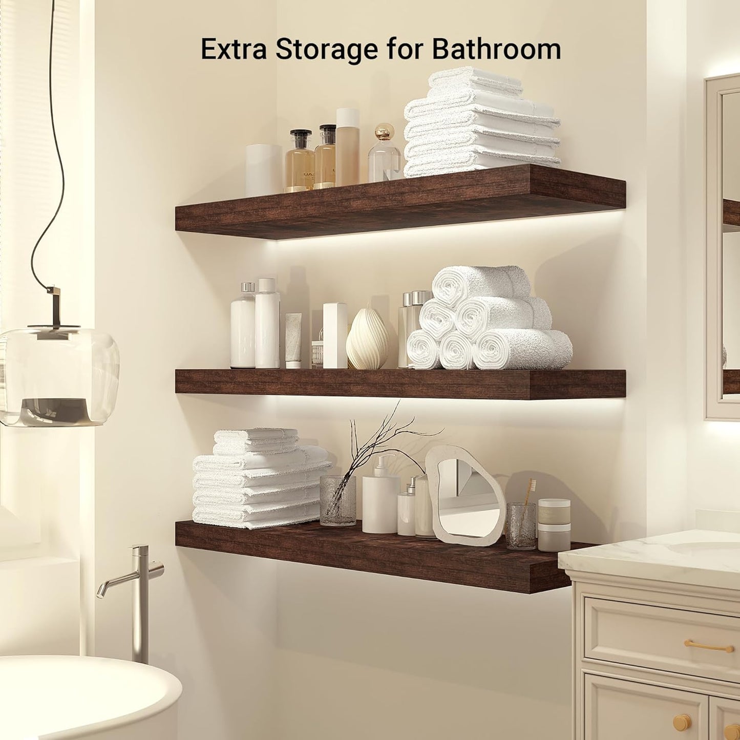 Heimlove 12 Inch Deep Floating Shelves, 48 x 12 inches Long, Large Display & Storage Shelf, Rustic Wood Wall Shelves for Fireplace Mantel, Set of 1(Rustic Brown)