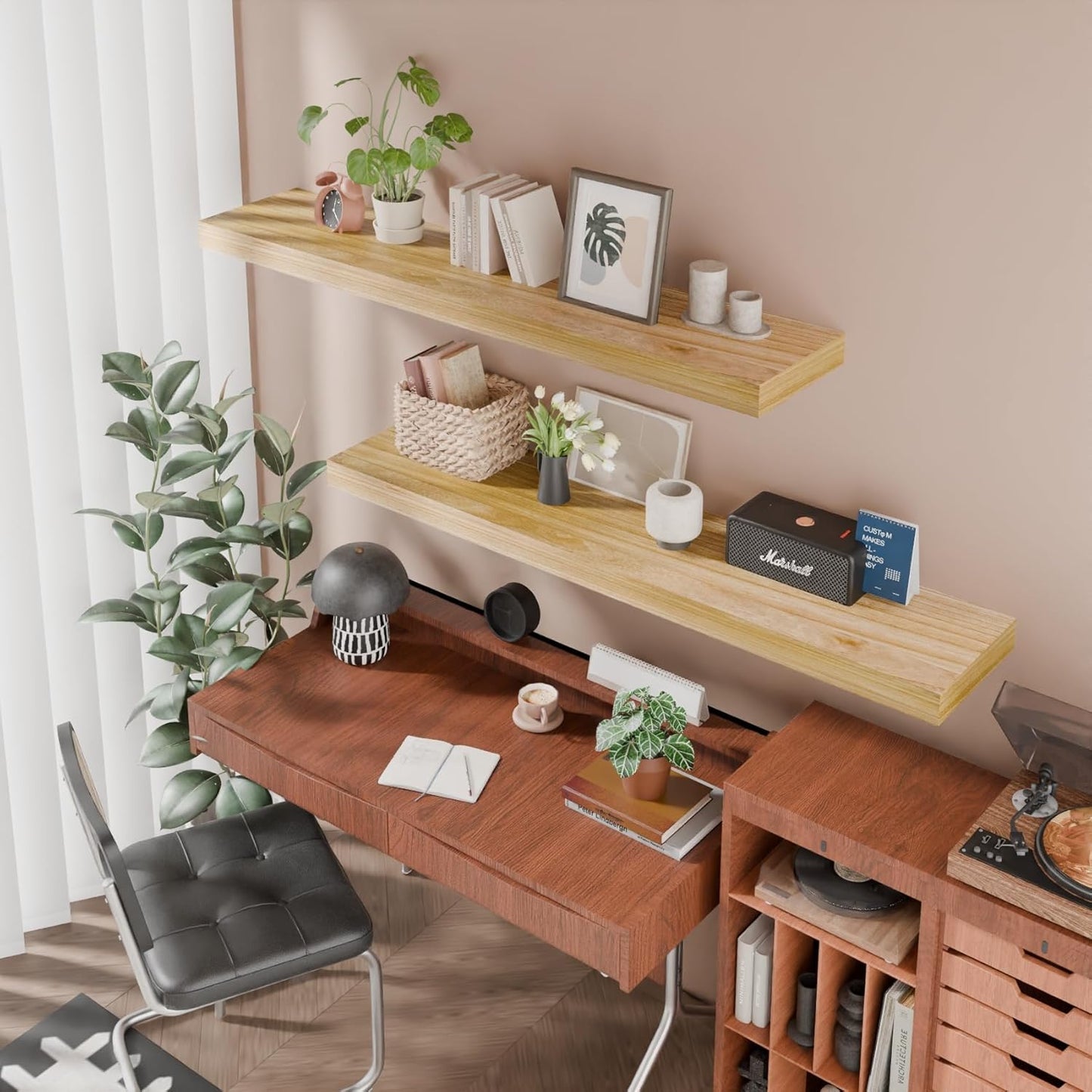 IAE Floating Wall Shelves 48 inch,Bathroom Shelves Wall Mounted,Invisible Shelves Floating Kitchen Shelves,Wooden Wall Shelves with Brackets for Living Room Wall Mounted,Easy Install,Set of 2,Natural