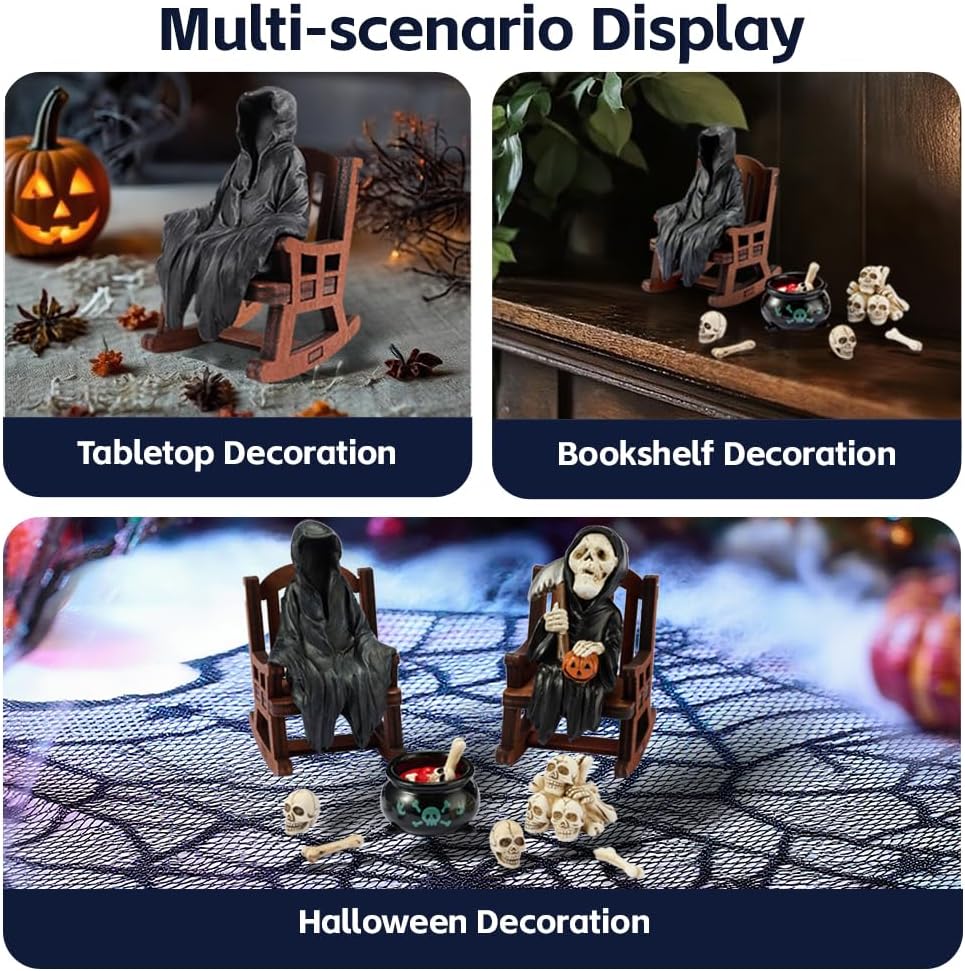 Halloween Fun Miniature Grim Reaper Figurine,Gothic Horror Resin Grim Reaper Decor,for Bookshelf Decor,Desk Trinkets,Collectible,Party Gifts
